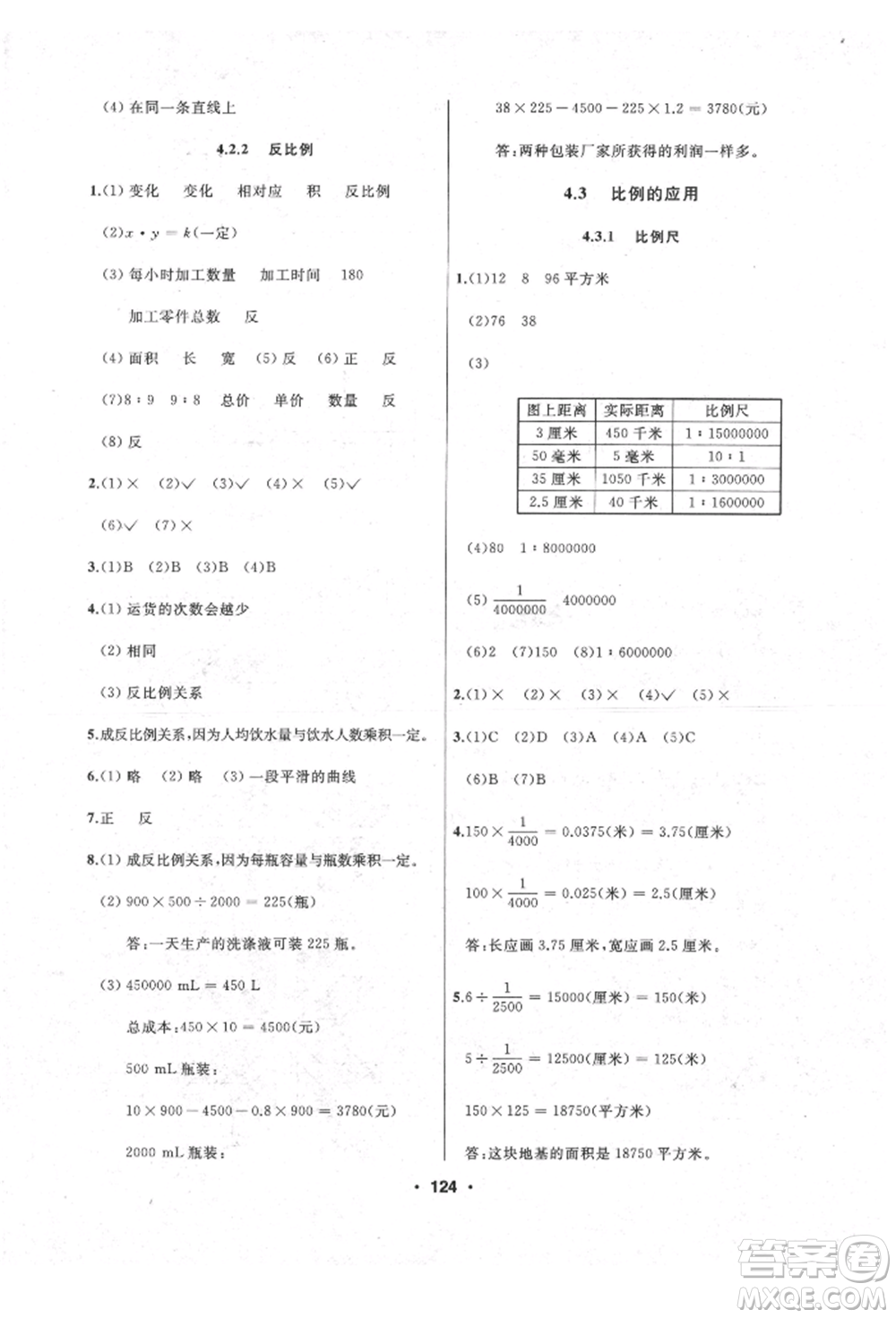 延邊人民出版社2022試題優(yōu)化課堂同步六年級下冊數(shù)學(xué)人教版參考答案