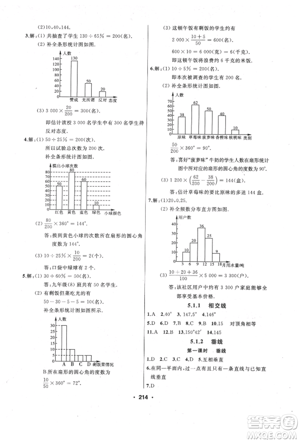 延邊人民出版社2022試題優(yōu)化課堂同步七年級下冊數(shù)學(xué)人教版參考答案