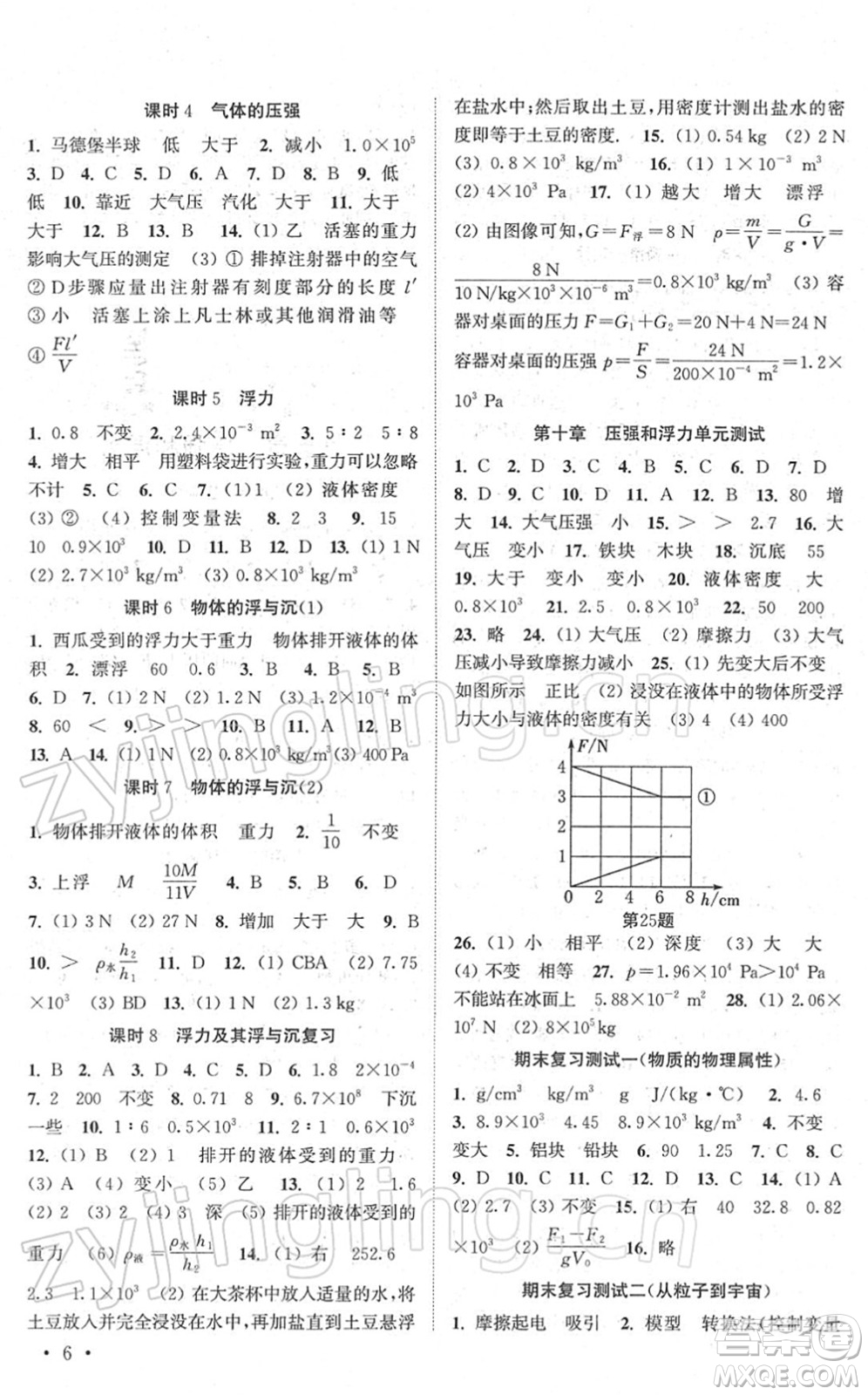 安徽人民出版社2022高效精練八年級物理下冊蘇科版答案