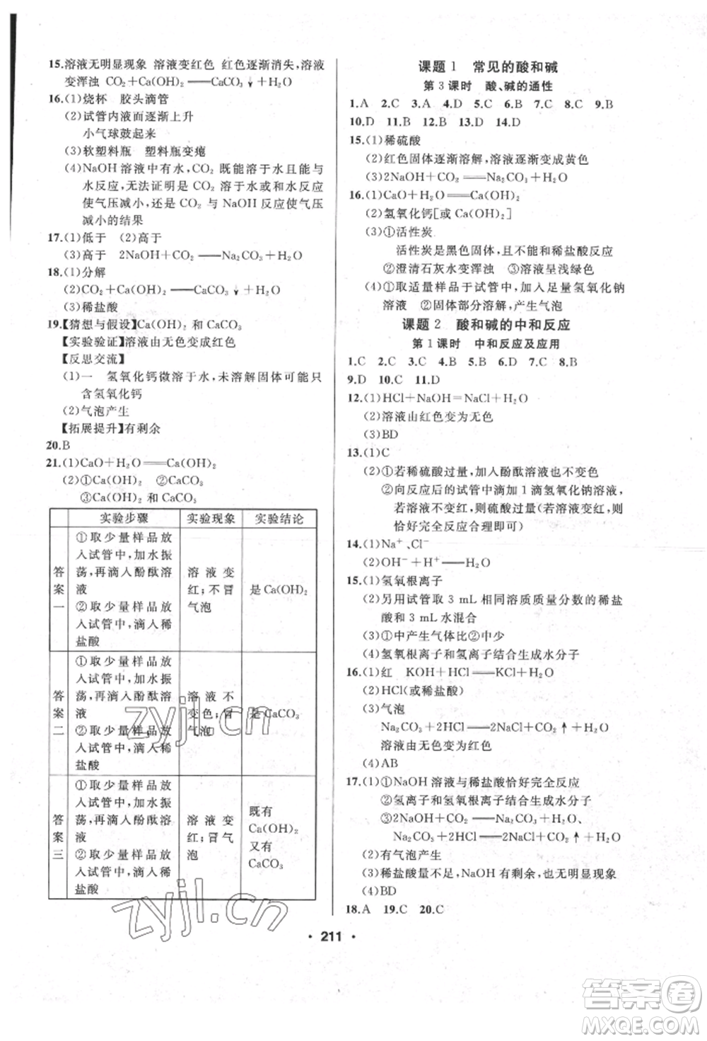 延邊人民出版社2022試題優(yōu)化課堂同步九年級(jí)下冊(cè)化學(xué)人教版參考答案