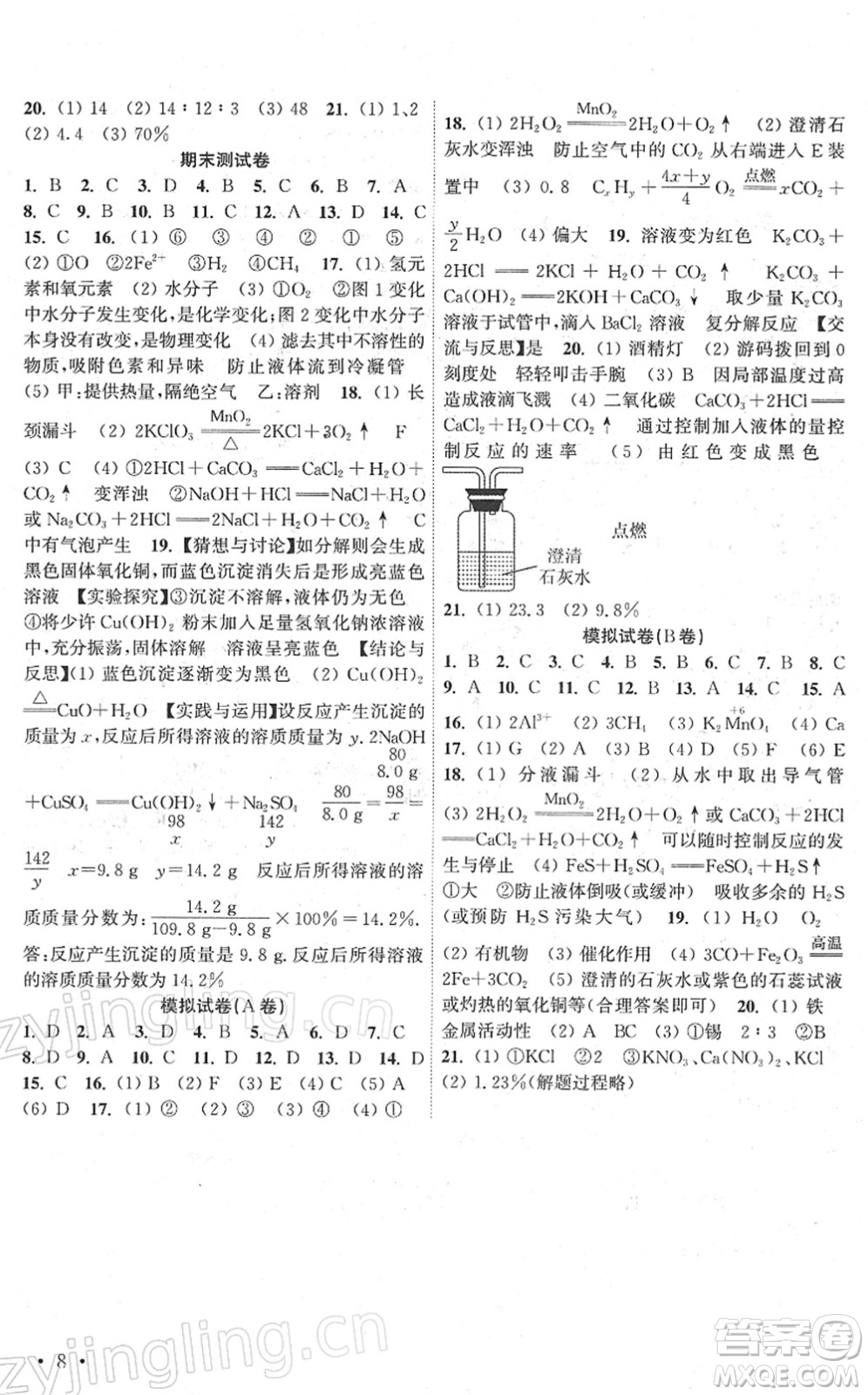 黃山書社2022高效精練九年級(jí)化學(xué)下冊(cè)人教版答案