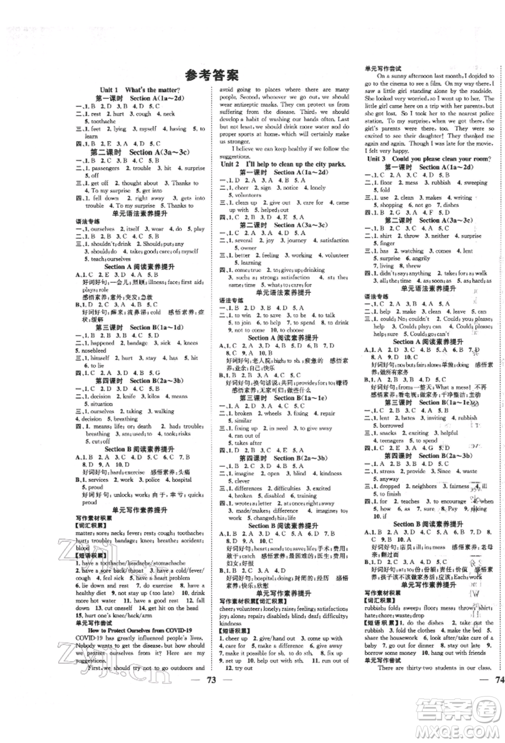 天津科學(xué)技術(shù)出版社2022智慧學(xué)堂核心素養(yǎng)提升法八年級(jí)下冊(cè)英語人教版參考答案