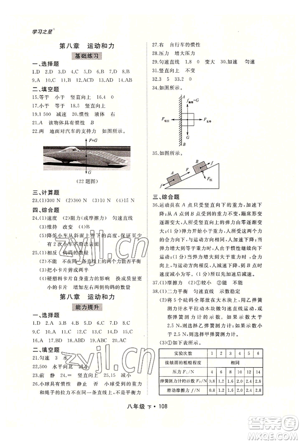 沈陽(yáng)出版社2022博師在線八年級(jí)下冊(cè)物理人教版大連專版參考答案