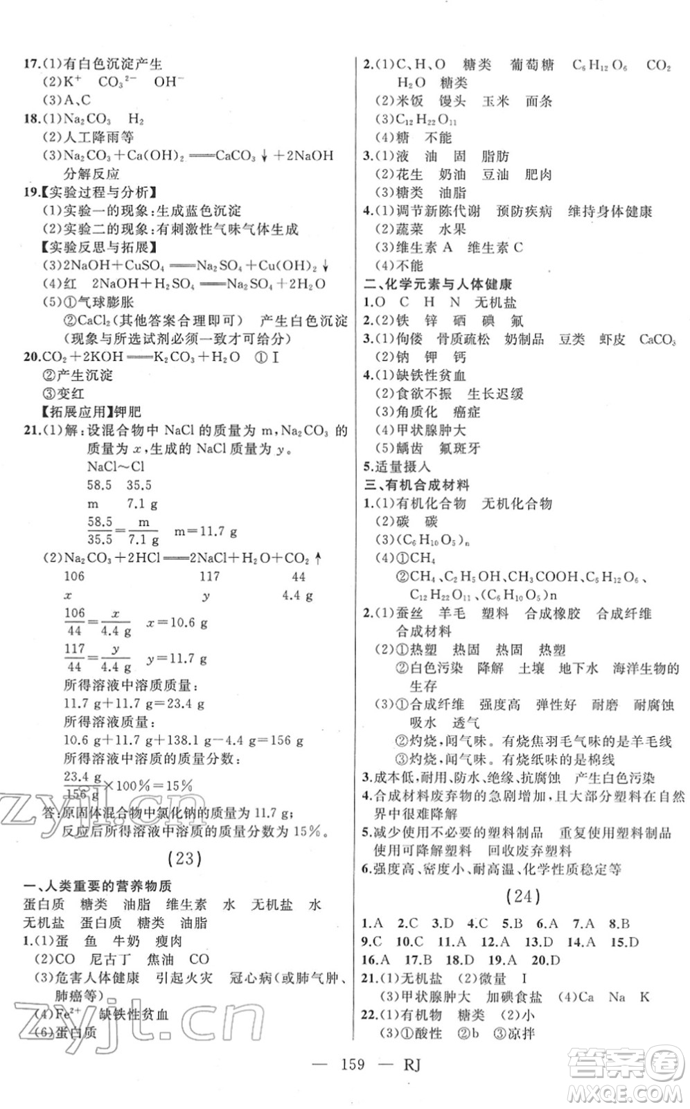 延邊人民出版社2022總復(fù)習(xí)測(cè)試一輪高效復(fù)習(xí)用書九年級(jí)化學(xué)人教版答案