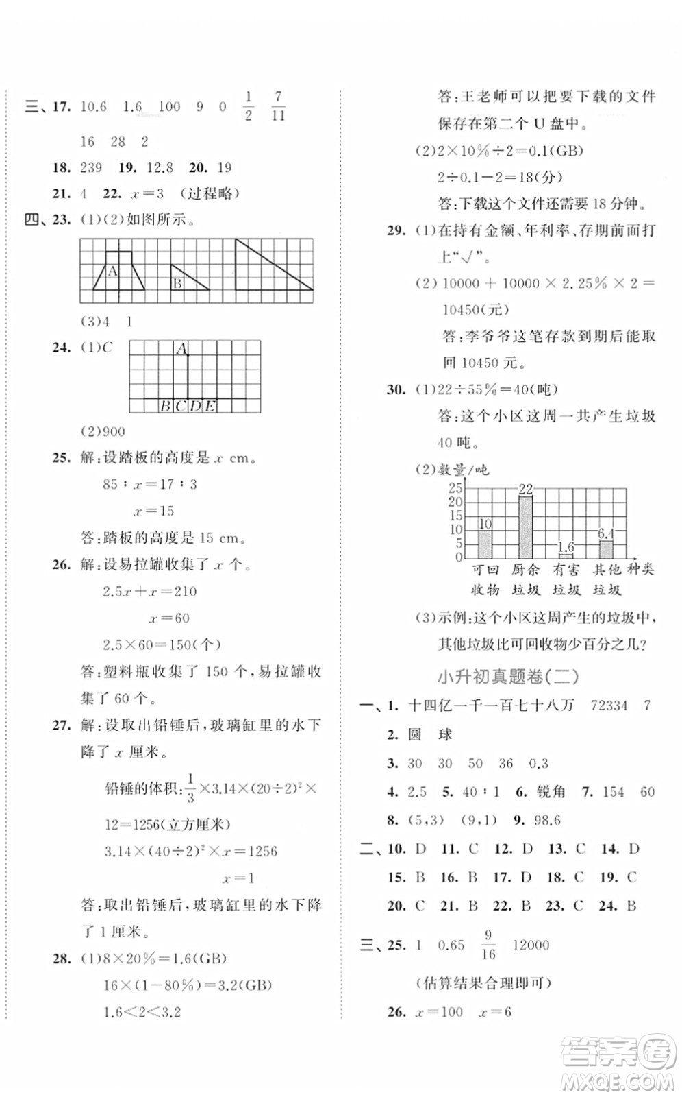 首都師范大學出版社2022年53小升初總復習考前講練測六年級數學人教版答案