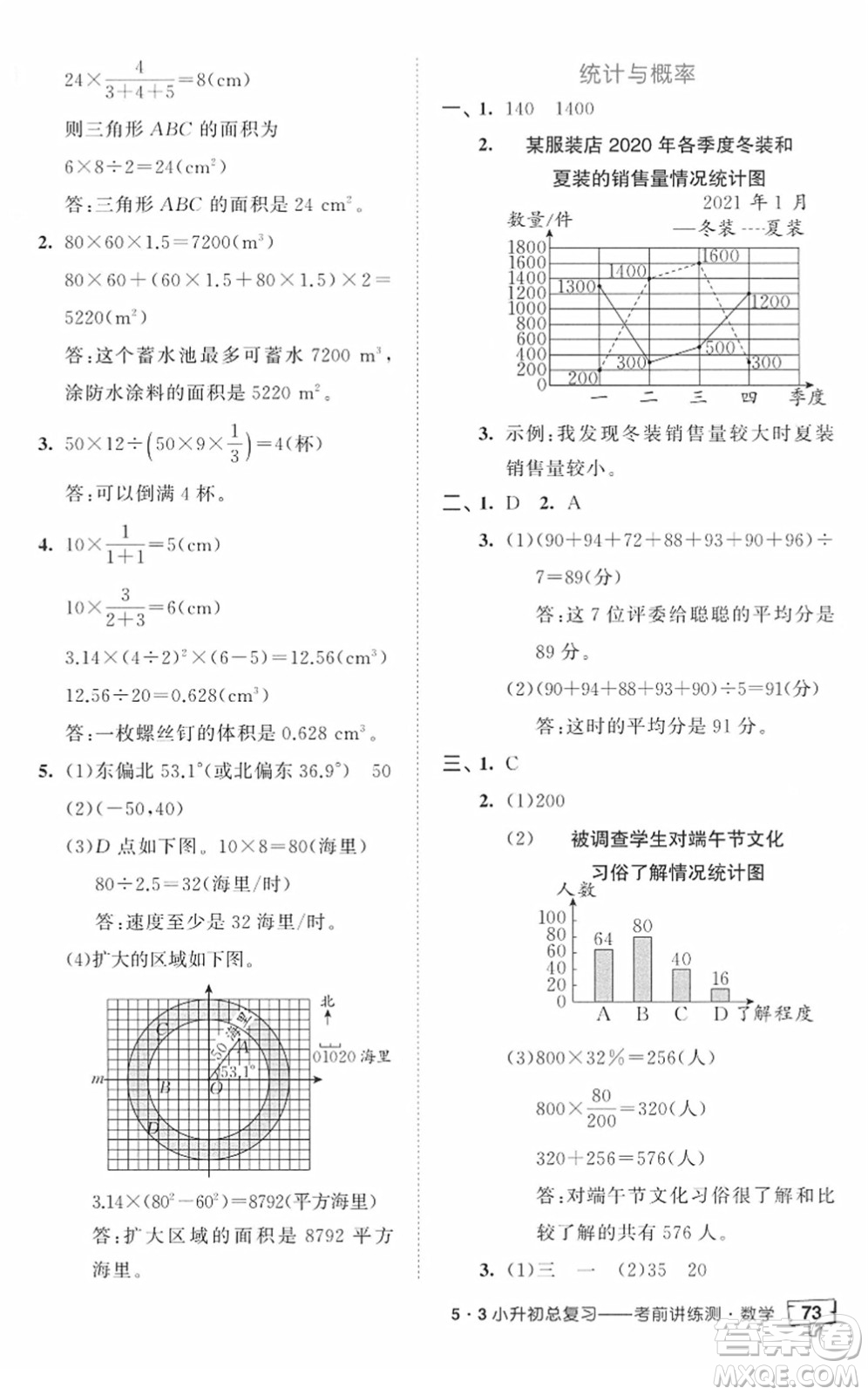 首都師范大學出版社2022年53小升初總復習考前講練測六年級數學人教版答案