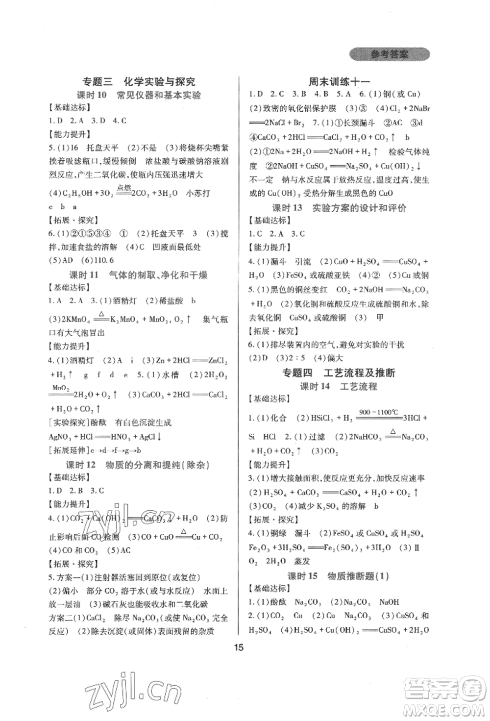 四川教育出版社2022新課程實(shí)踐與探究叢書九年級下冊化學(xué)人教版參考答案