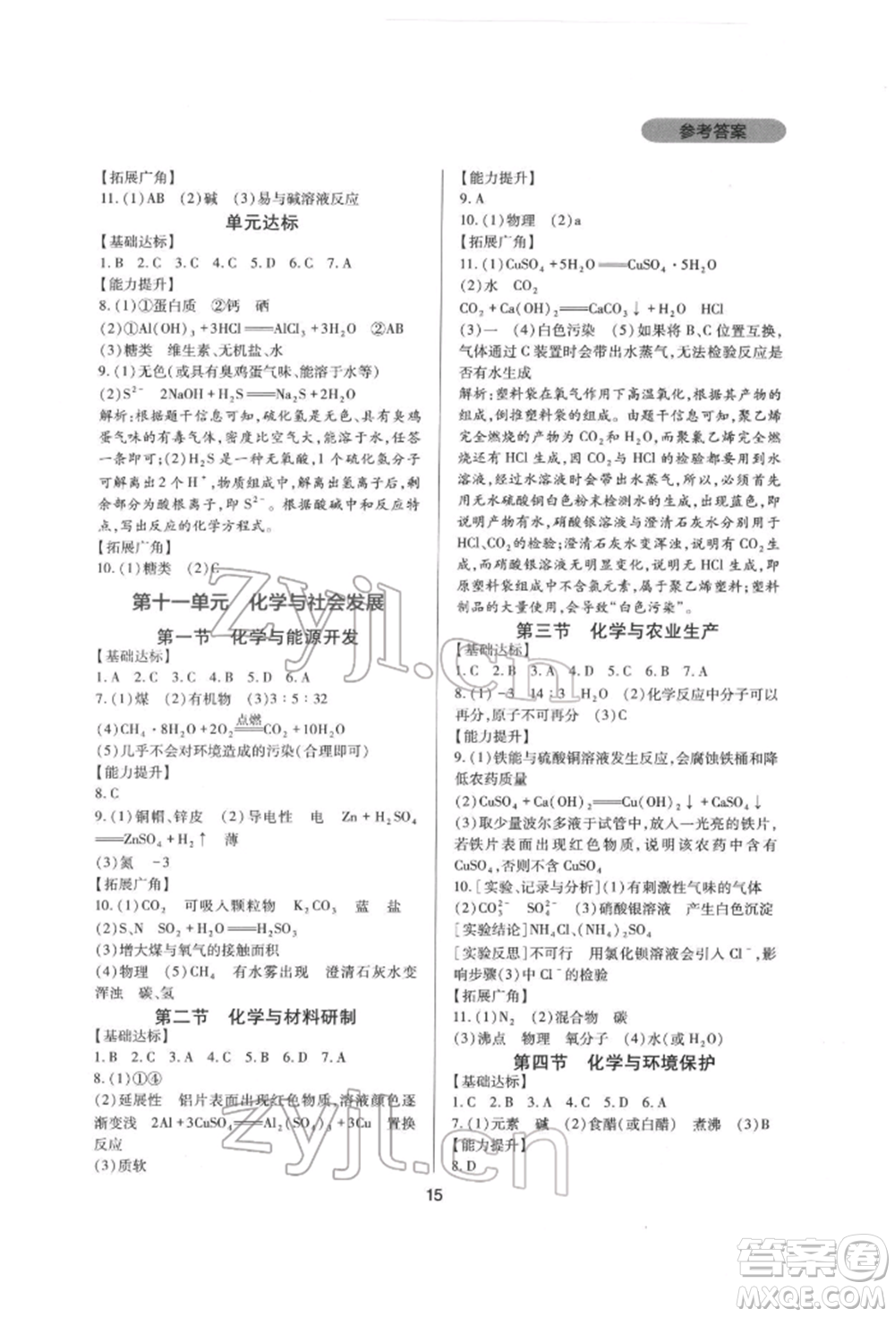 四川教育出版社2022新課程實(shí)踐與探究叢書九年級下冊化學(xué)山東教育版參考答案