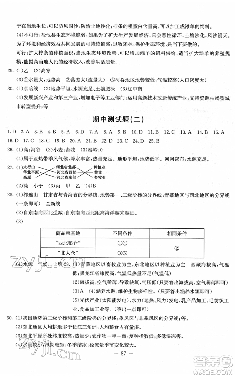 吉林教育出版社2022創(chuàng)新思維全程備考金題一卷通八年級地理下冊XJ湘教版答案