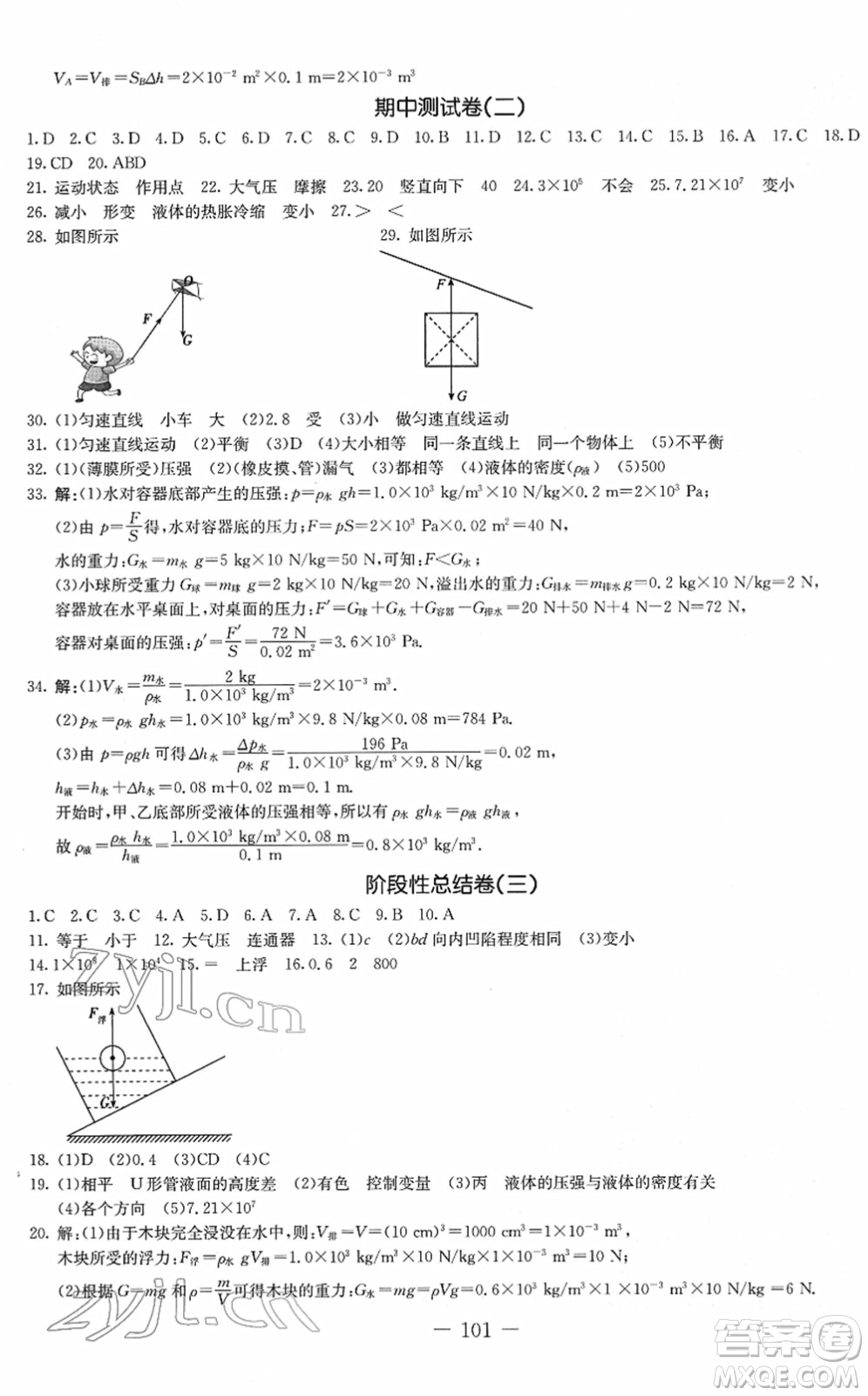 吉林教育出版社2022創(chuàng)新思維全程備考金題一卷通八年級物理下冊JK教科版答案