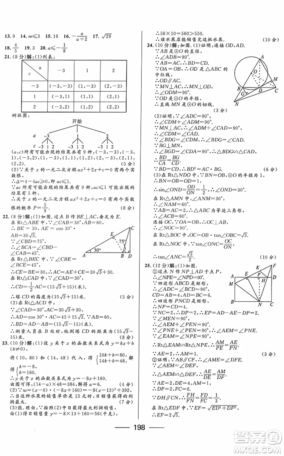 河北少年兒童出版社2022奪冠百分百內(nèi)蒙古中考試題調(diào)研九年級數(shù)學(xué)人教版答案