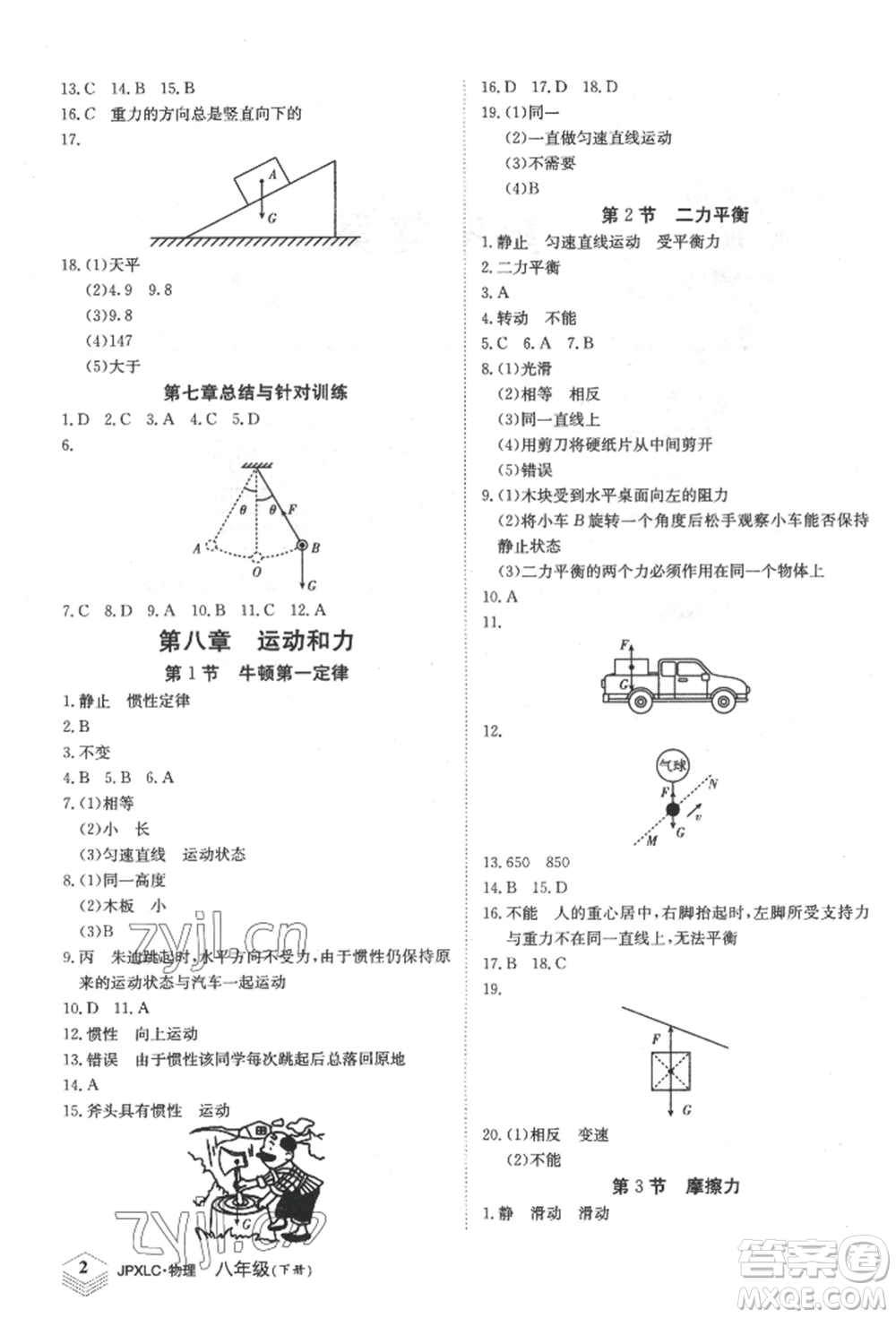 江西高校出版社2022金牌學(xué)練測八年級下冊物理人教版參考答案