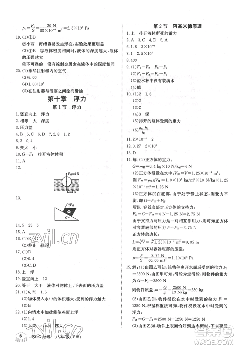 江西高校出版社2022金牌學(xué)練測八年級下冊物理人教版參考答案