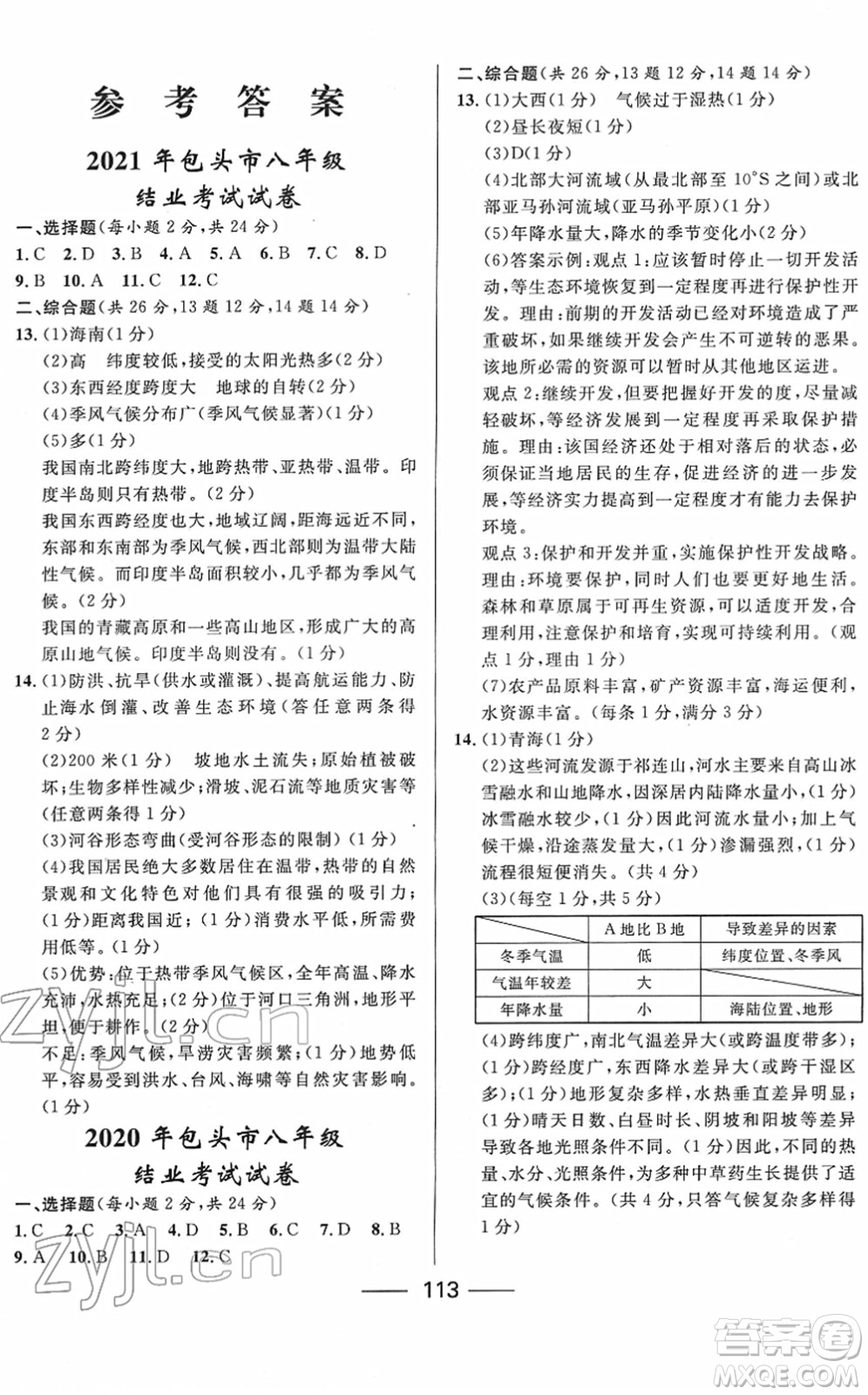 河北少年兒童出版社2022奪冠百分百內蒙古中考試題調研九年級地理人教版答案