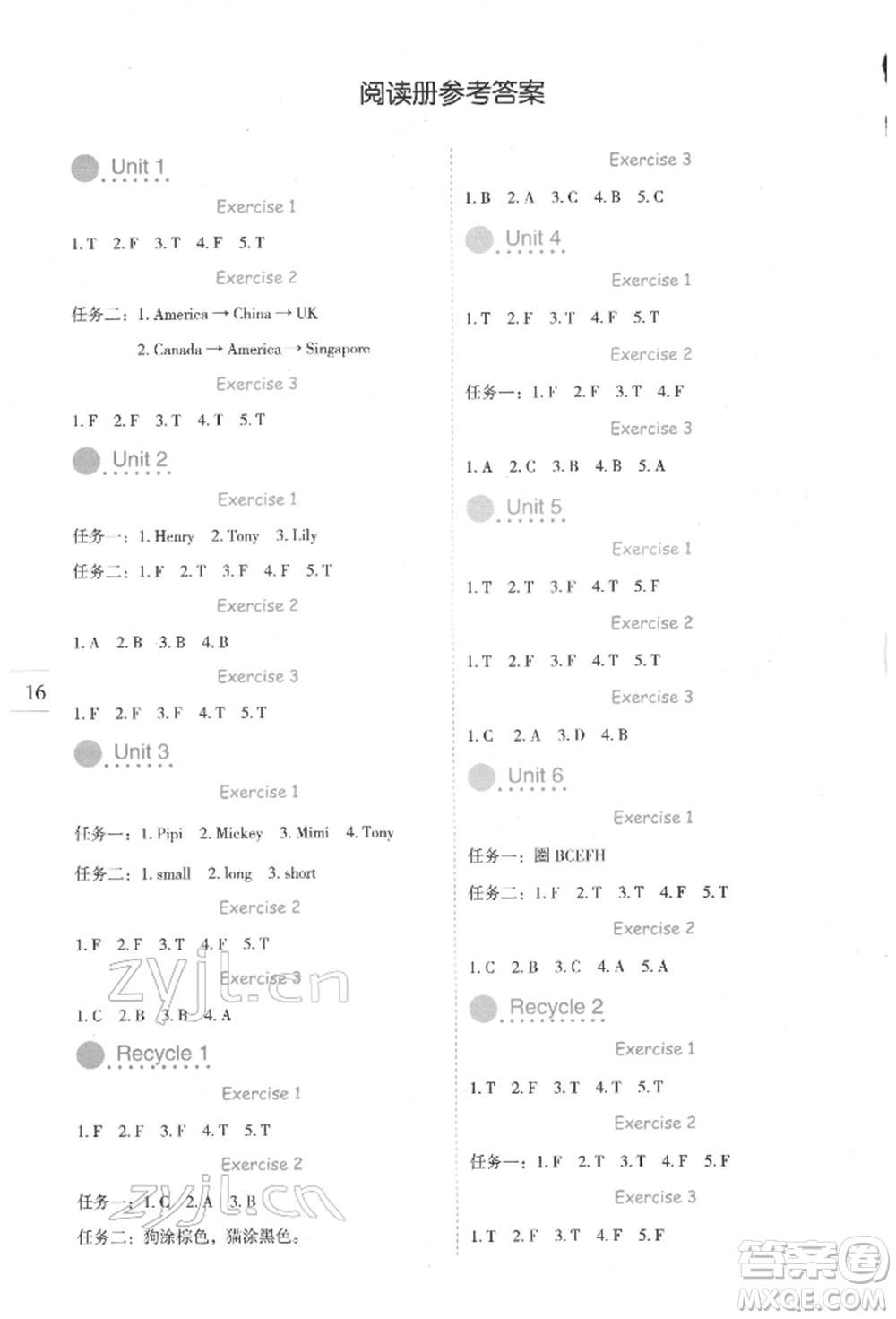 延邊人民出版社2022優(yōu)秀生作業(yè)本情境式閱讀型練習(xí)冊三年級下冊英語人教版參考答案