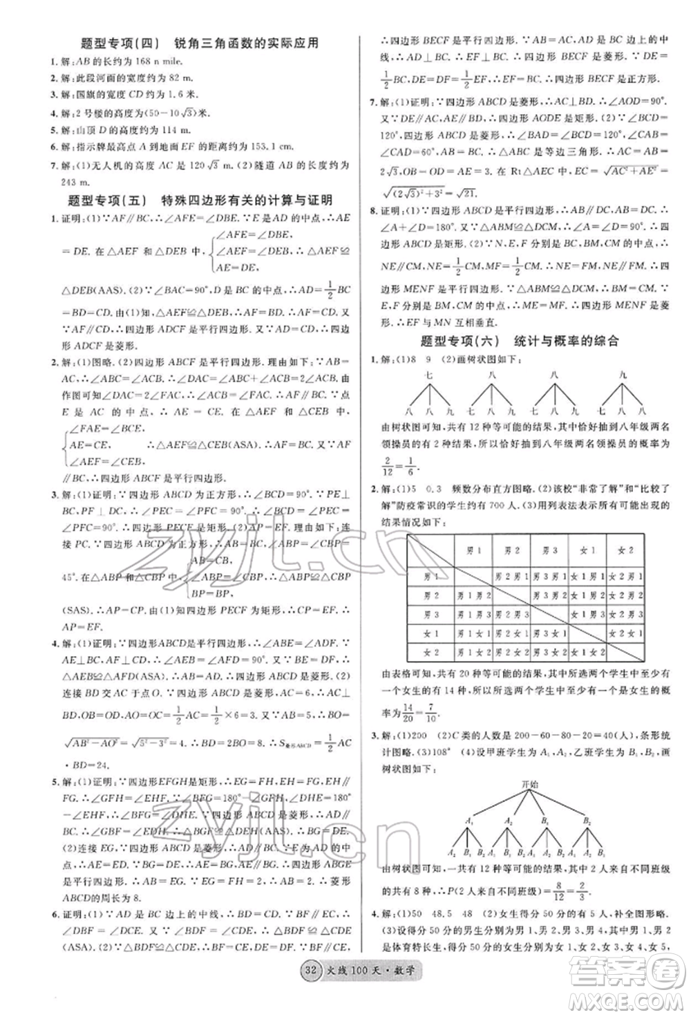 廣東經(jīng)濟出版社2022火線100天全練本A本數(shù)學(xué)通用版青海專版參考答案