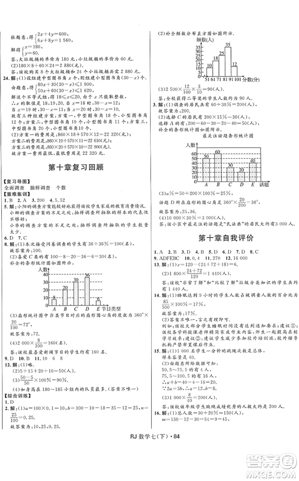 河北少年兒童出版社2022奪冠百分百初中優(yōu)化測試卷七年級數(shù)學下冊RJ人教版答案