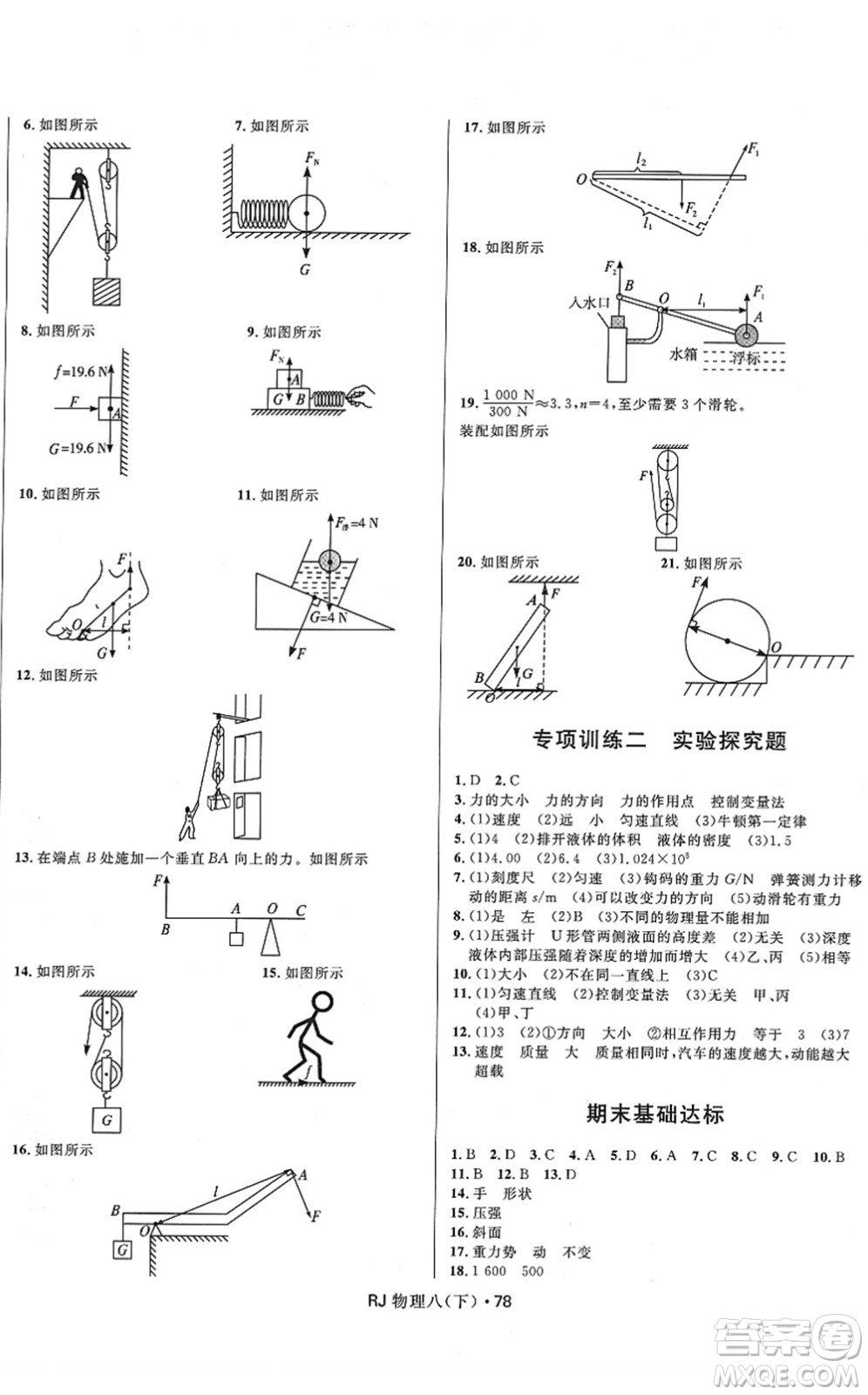 河北少年兒童出版社2022奪冠百分百初中優(yōu)化測試卷八年級物理下冊RJ人教版答案