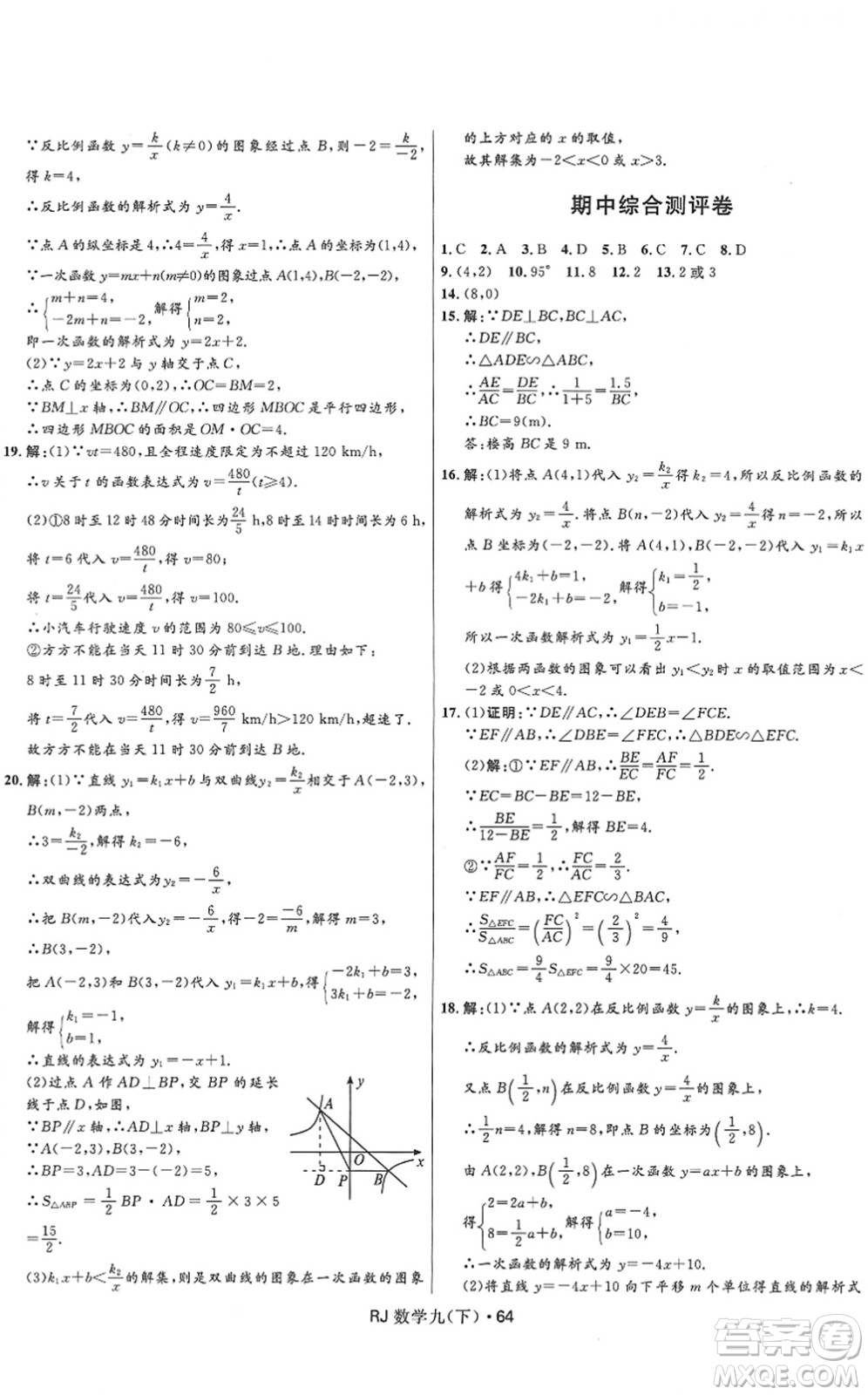 河北少年兒童出版社2022奪冠百分百初中優(yōu)化測試卷九年級數(shù)學下冊RJ人教版答案