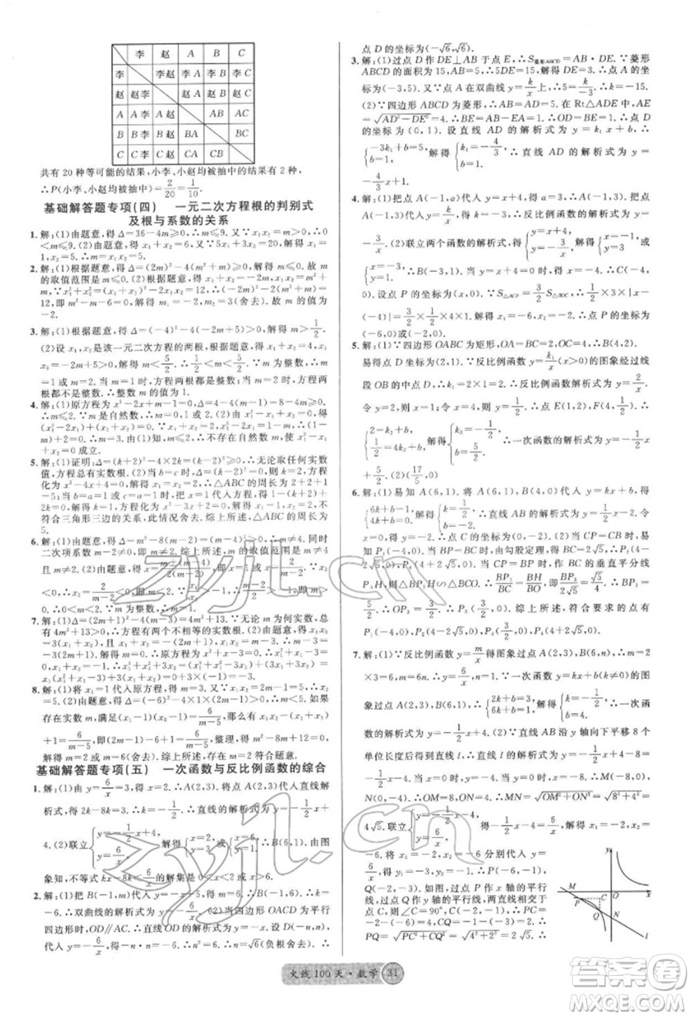 廣東經濟出版社2022火線100天全練本數學通用版南充專版參考答案