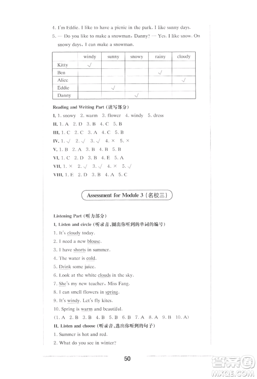 華東師范大學(xué)出版社2022上海名校名卷一年級(jí)下冊(cè)英語(yǔ)牛津版參考答案