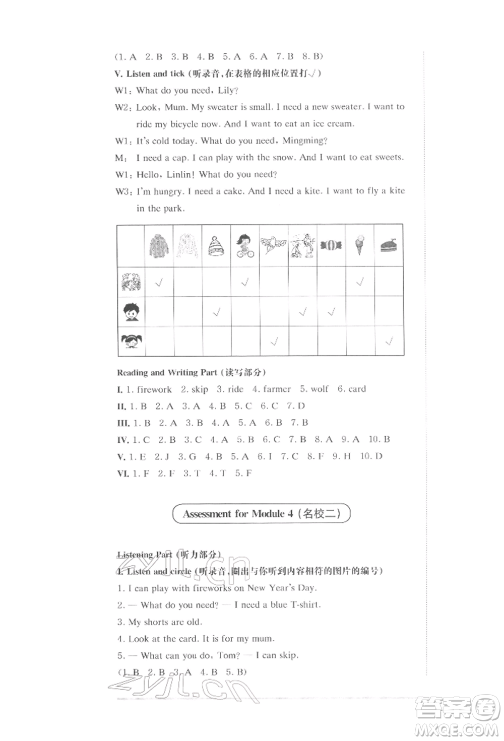 華東師范大學(xué)出版社2022上海名校名卷一年級(jí)下冊(cè)英語(yǔ)牛津版參考答案