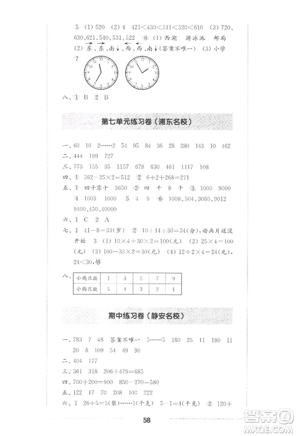 華東師范大學出版社2022上海名校名卷二年級下冊數(shù)學滬教版參考答案