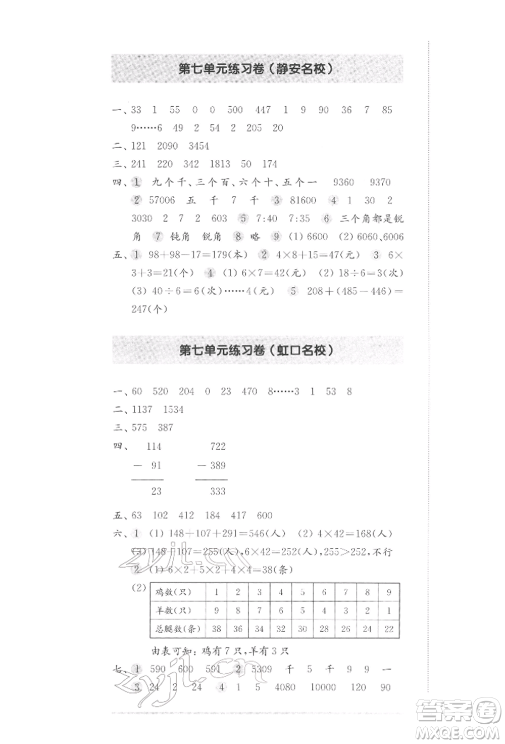 華東師范大學出版社2022上海名校名卷二年級下冊數(shù)學滬教版參考答案