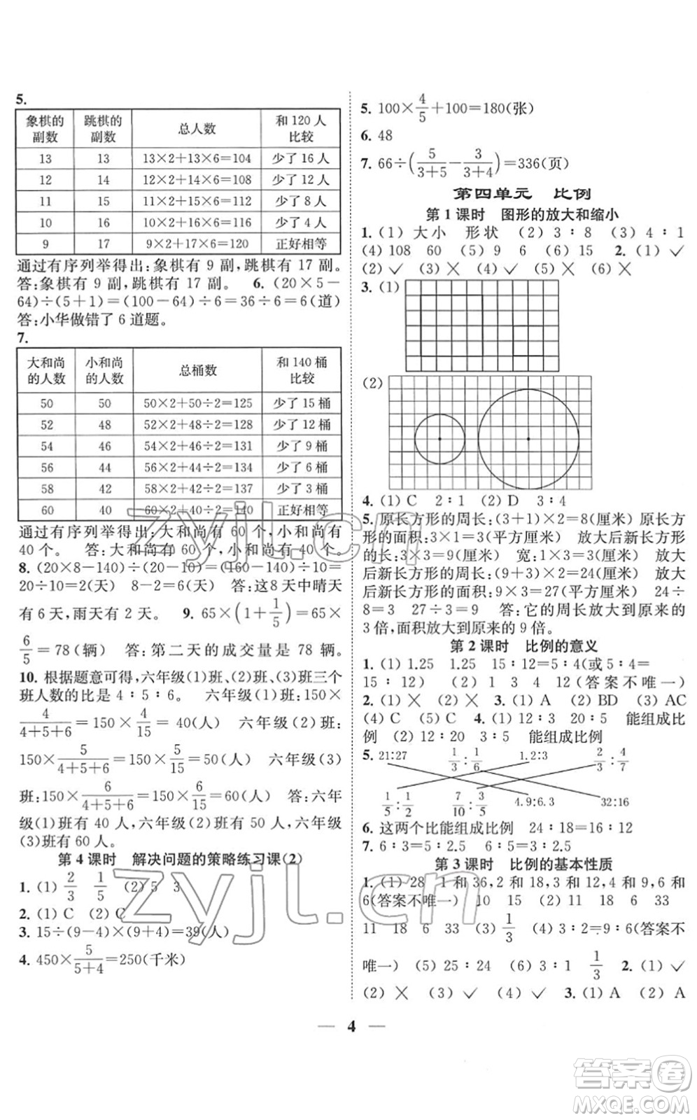 江蘇鳳凰美術(shù)出版社2022隨堂練1+2六年級數(shù)學(xué)下冊江蘇版答案