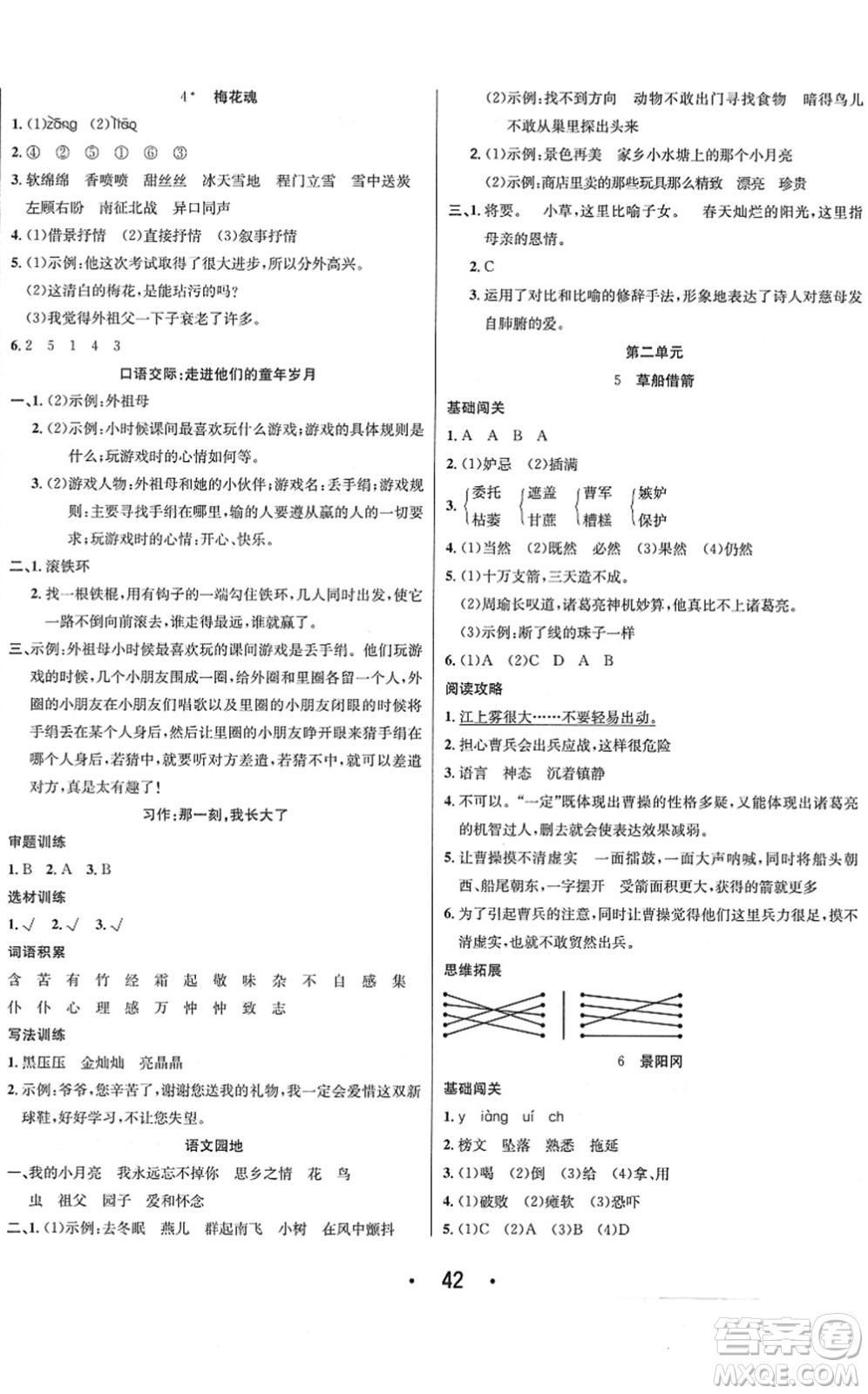 合肥工業(yè)大學(xué)出版社2022七天學(xué)練考五年級語文下冊人教版答案