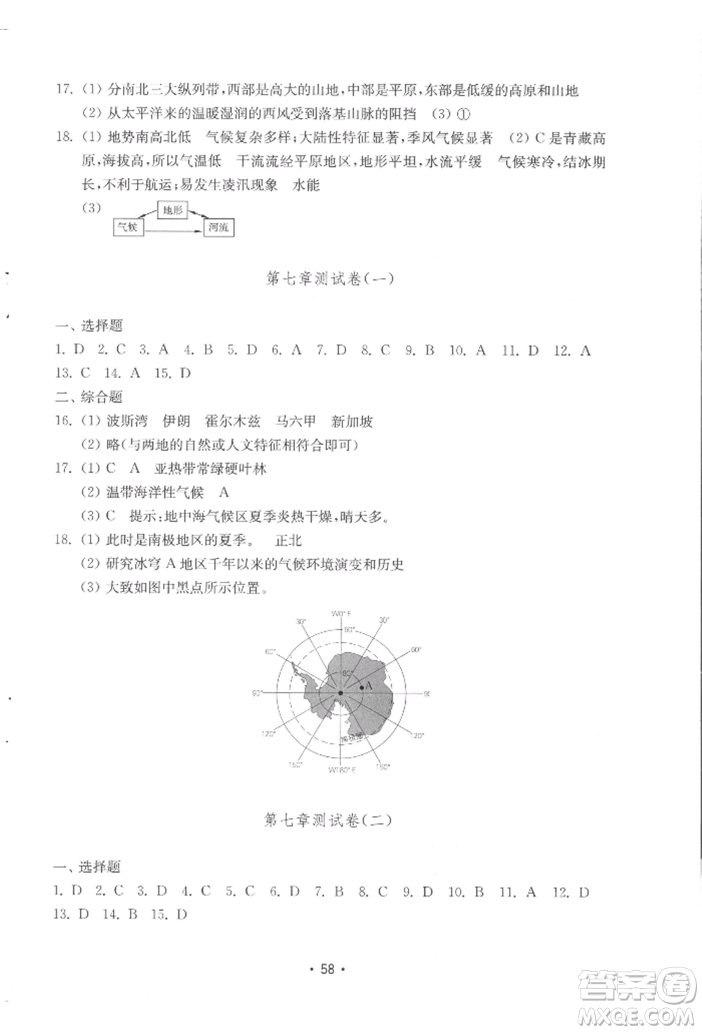 山東教育出版社2022初中基礎訓練七年級下冊地理湘教版參考答案