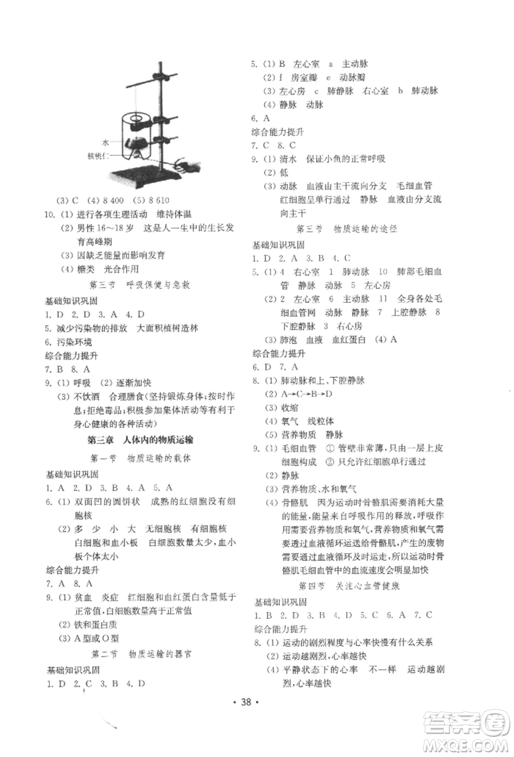 山東教育出版社2022初中基礎(chǔ)訓(xùn)練七年級下冊生物濟(jì)南版參考答案