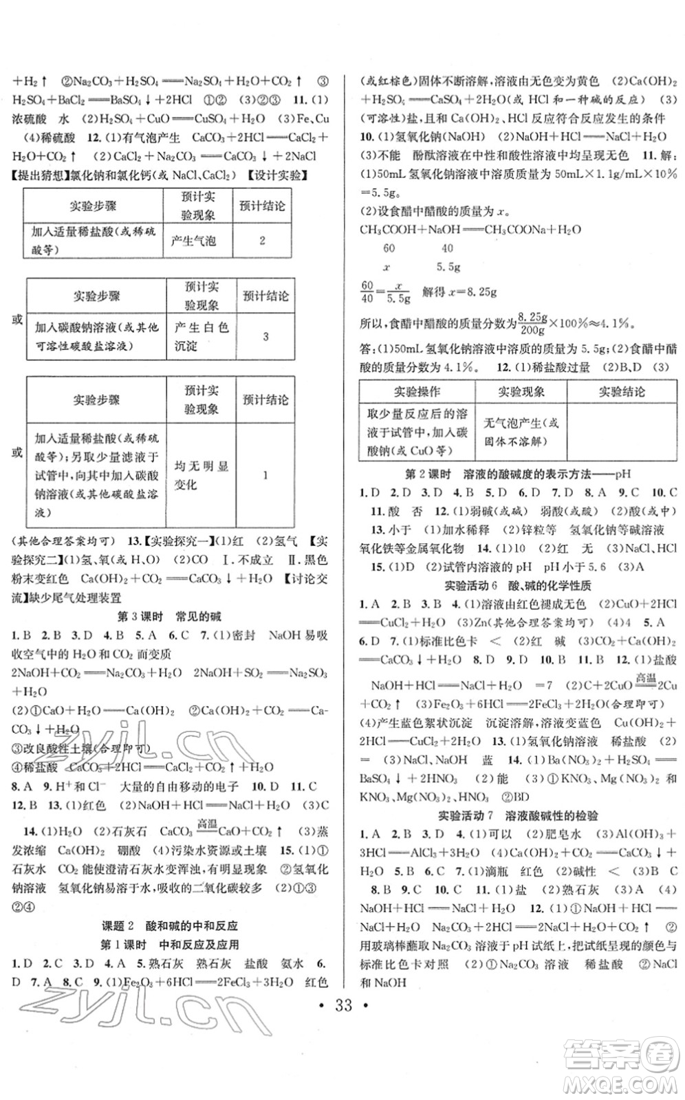 合肥工業(yè)大學出版社2022七天學案學練考九年級化學下冊RJ人教版答案