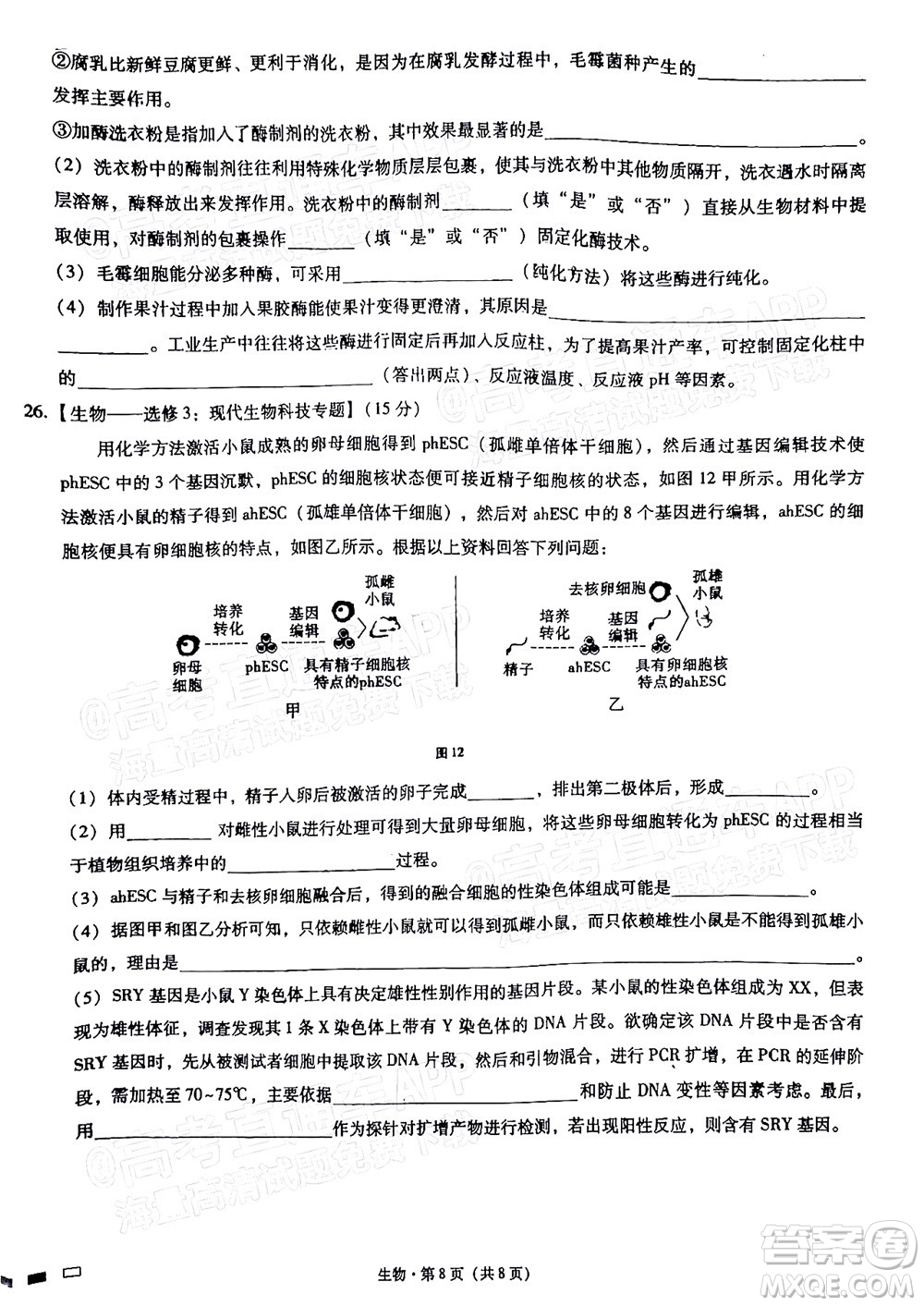 巴蜀中學2022屆高考適應(yīng)性月考卷九生物試題及答案