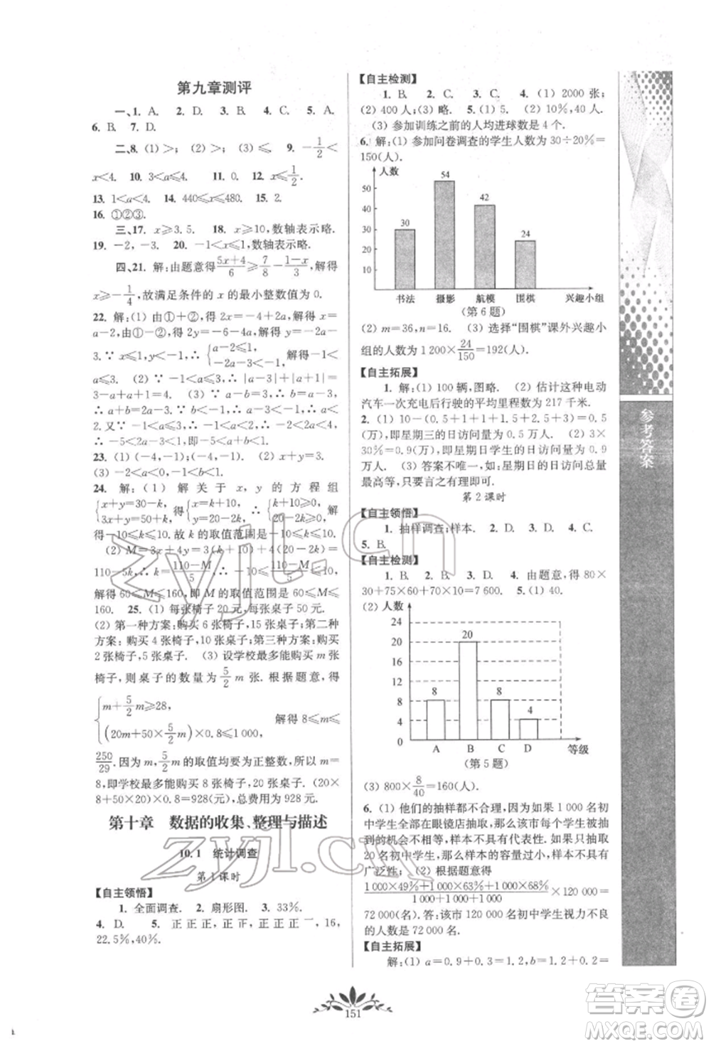 南京師范大學出版社2022新課程自主學習與測評七年級下冊數(shù)學人教版參考答案