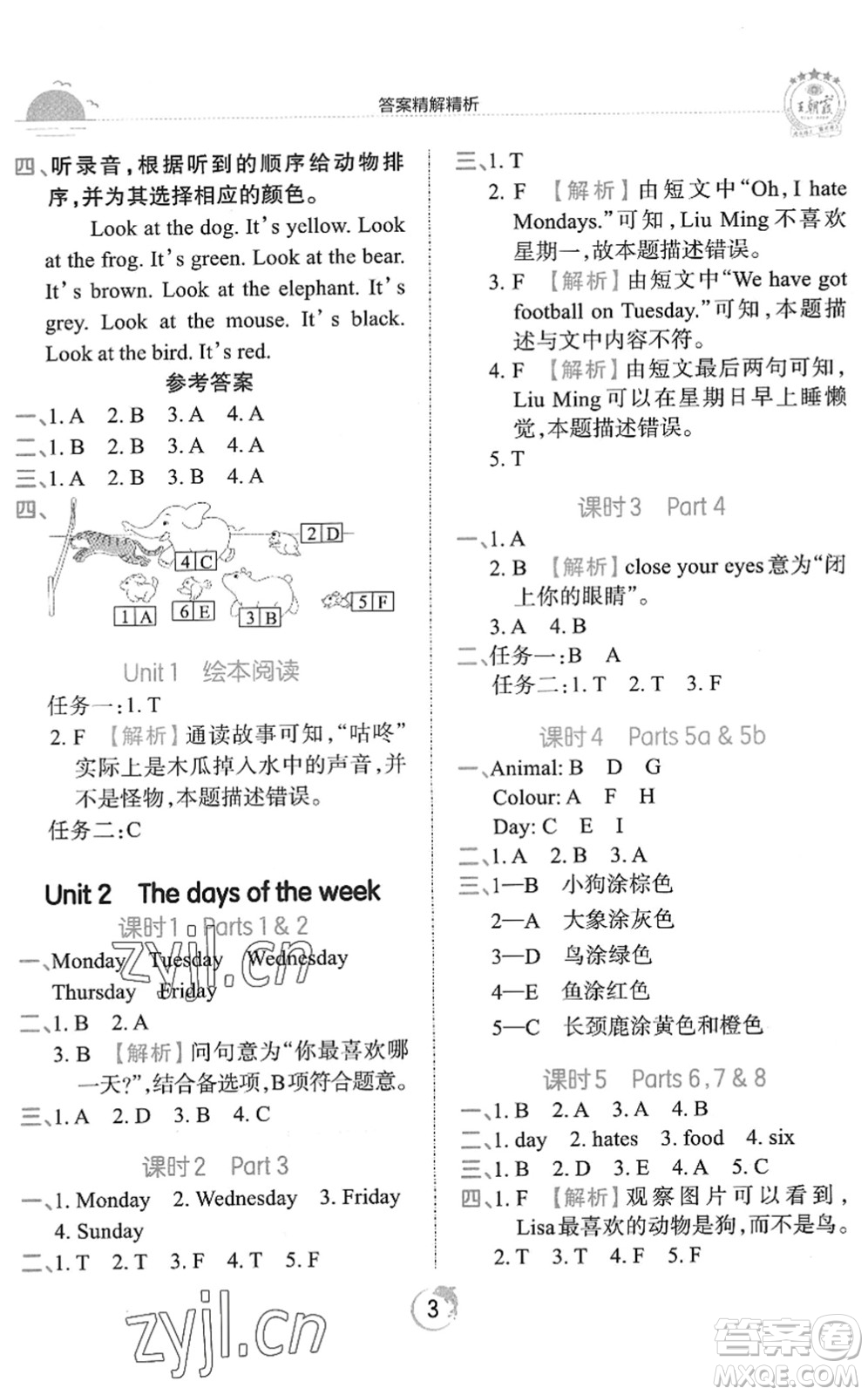 江西人民出版社2022王朝霞德才兼?zhèn)渥鳂I(yè)創(chuàng)新設(shè)計三年級英語下冊劍橋版答案