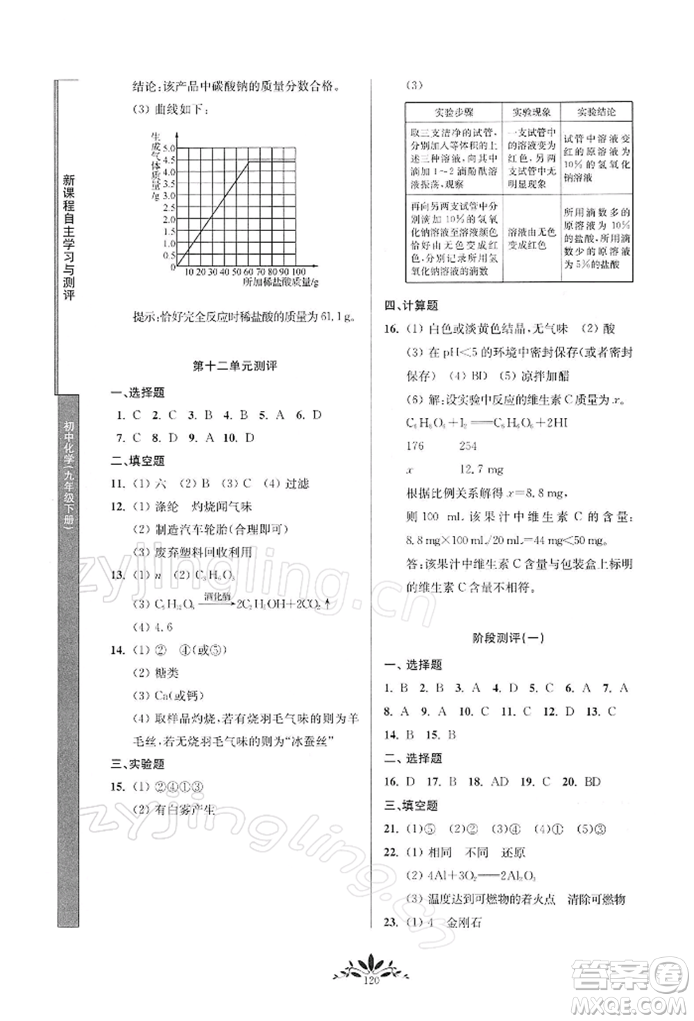 南京師范大學(xué)出版社2022新課程自主學(xué)習(xí)與測(cè)評(píng)九年級(jí)下冊(cè)化學(xué)人教版參考答案