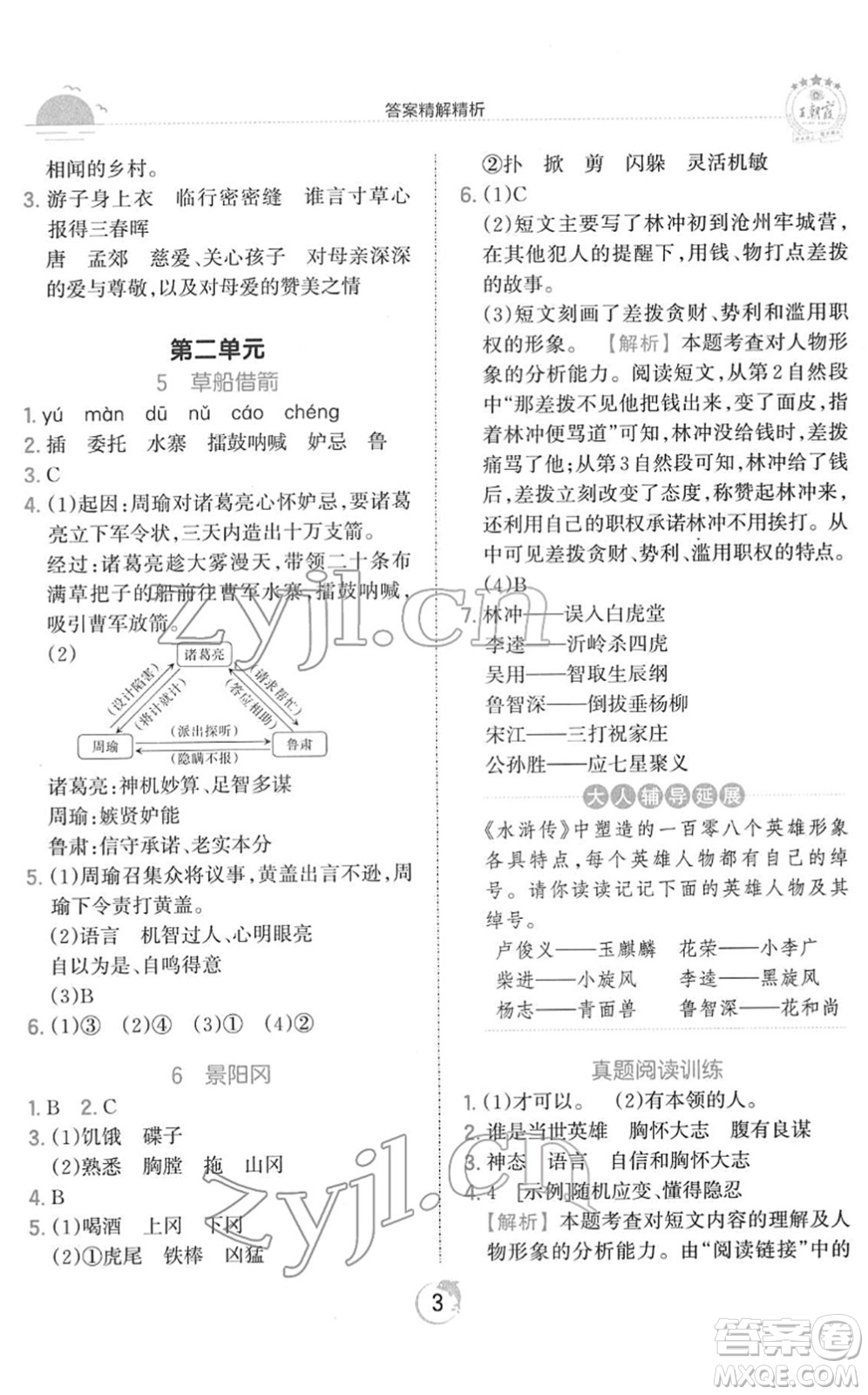 江西人民出版社2022王朝霞德才兼?zhèn)渥鳂I(yè)創(chuàng)新設(shè)計五年級語文下冊RJ人教版答案