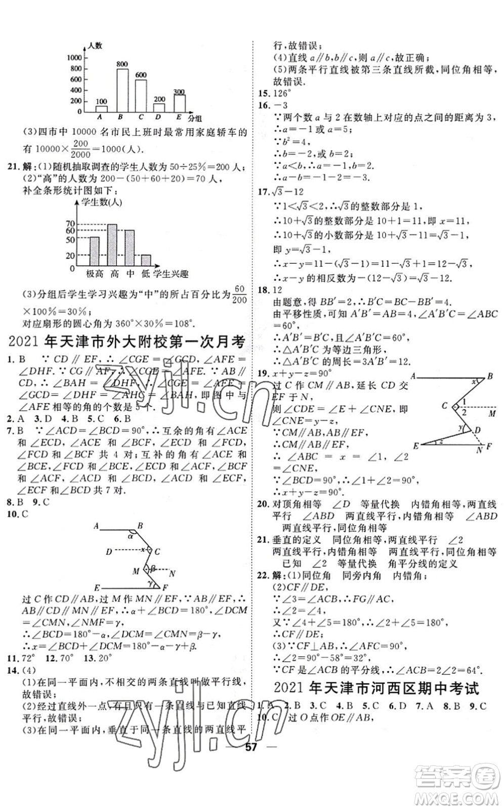 天津人民出版社2022一飛沖天小復(fù)習(xí)七年級數(shù)學(xué)下冊人教版答案