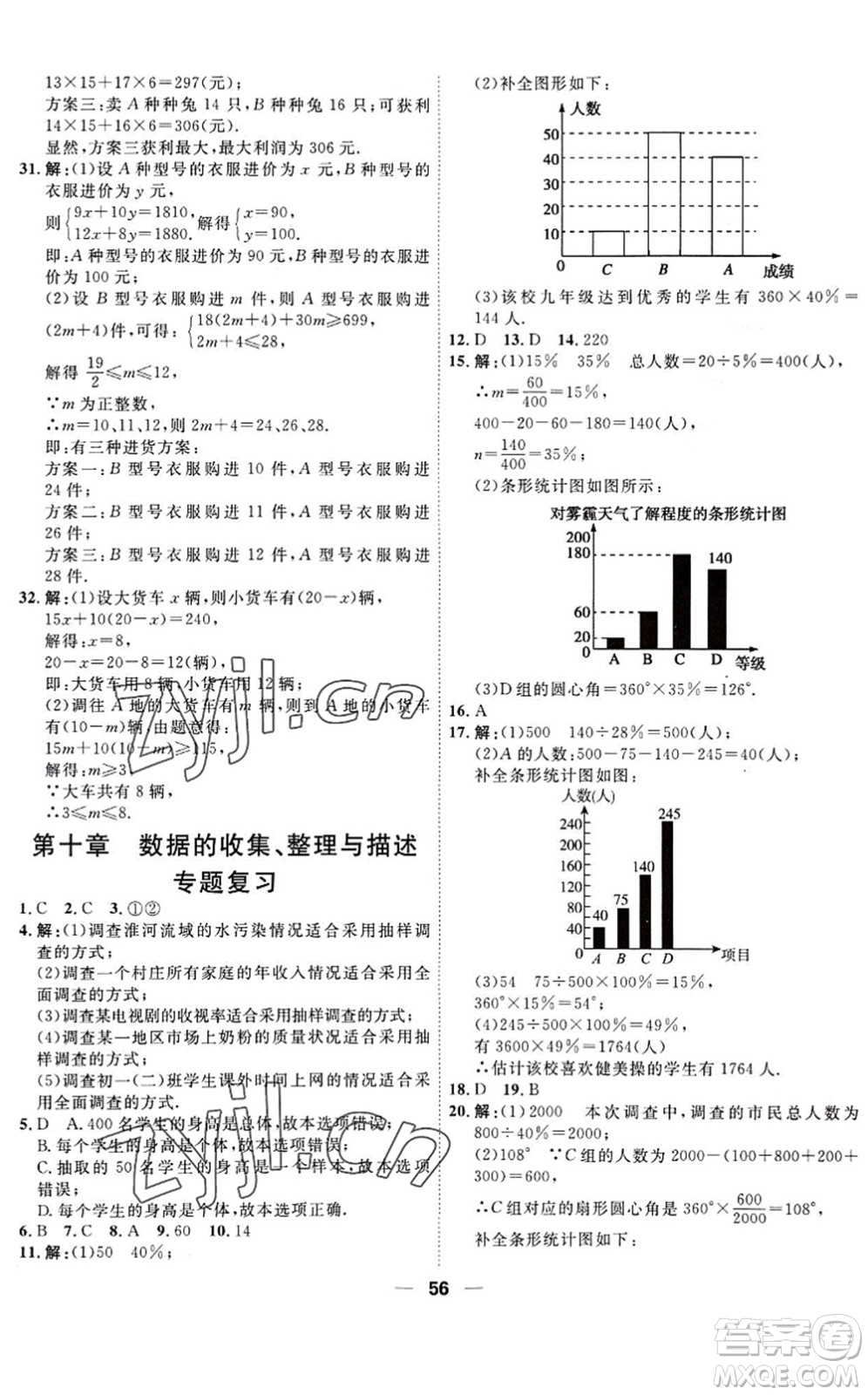 天津人民出版社2022一飛沖天小復(fù)習(xí)七年級數(shù)學(xué)下冊人教版答案