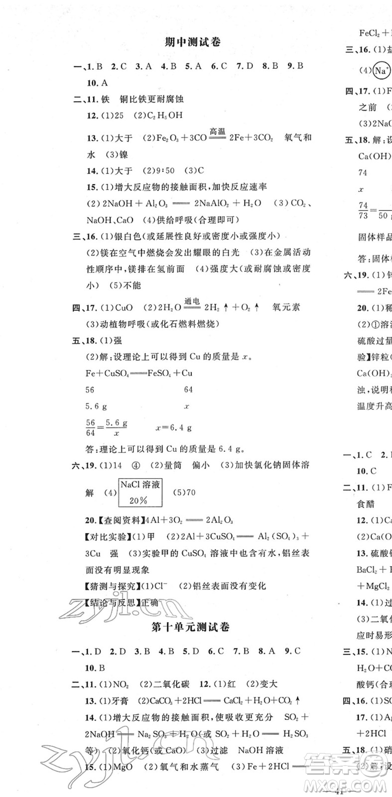 延邊教育出版社2022暢行課堂九年級化學(xué)下冊RJB人教版山西專版答案