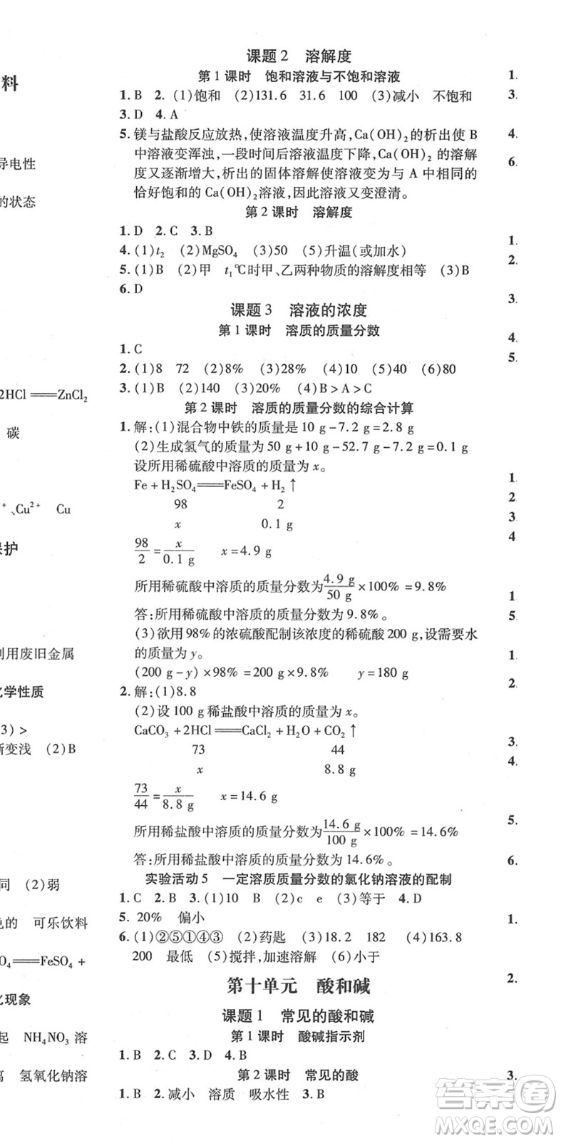 延邊教育出版社2022暢行課堂九年級化學(xué)下冊RJB人教版山西專版答案