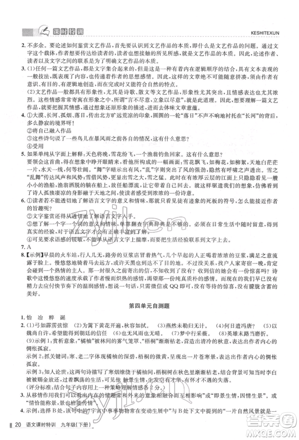 浙江人民出版社2022課時(shí)特訓(xùn)九年級(jí)下冊(cè)語文人教版參考答案