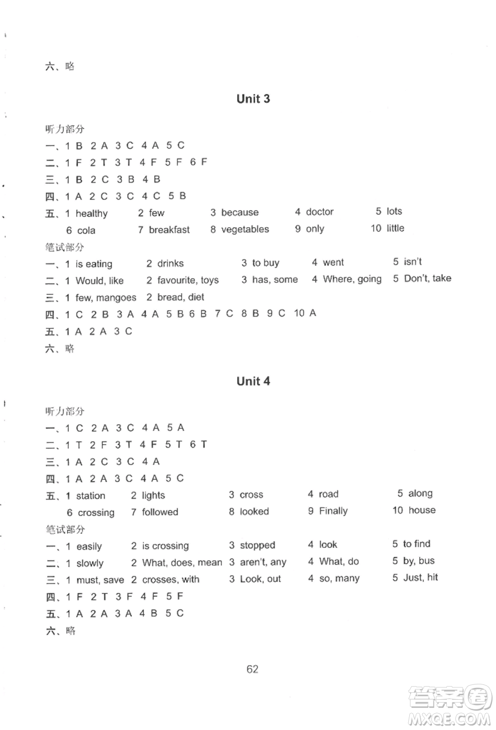 譯林出版社2022課課練小學(xué)英語(yǔ)活頁(yè)卷五年級(jí)下冊(cè)通用版參考答案