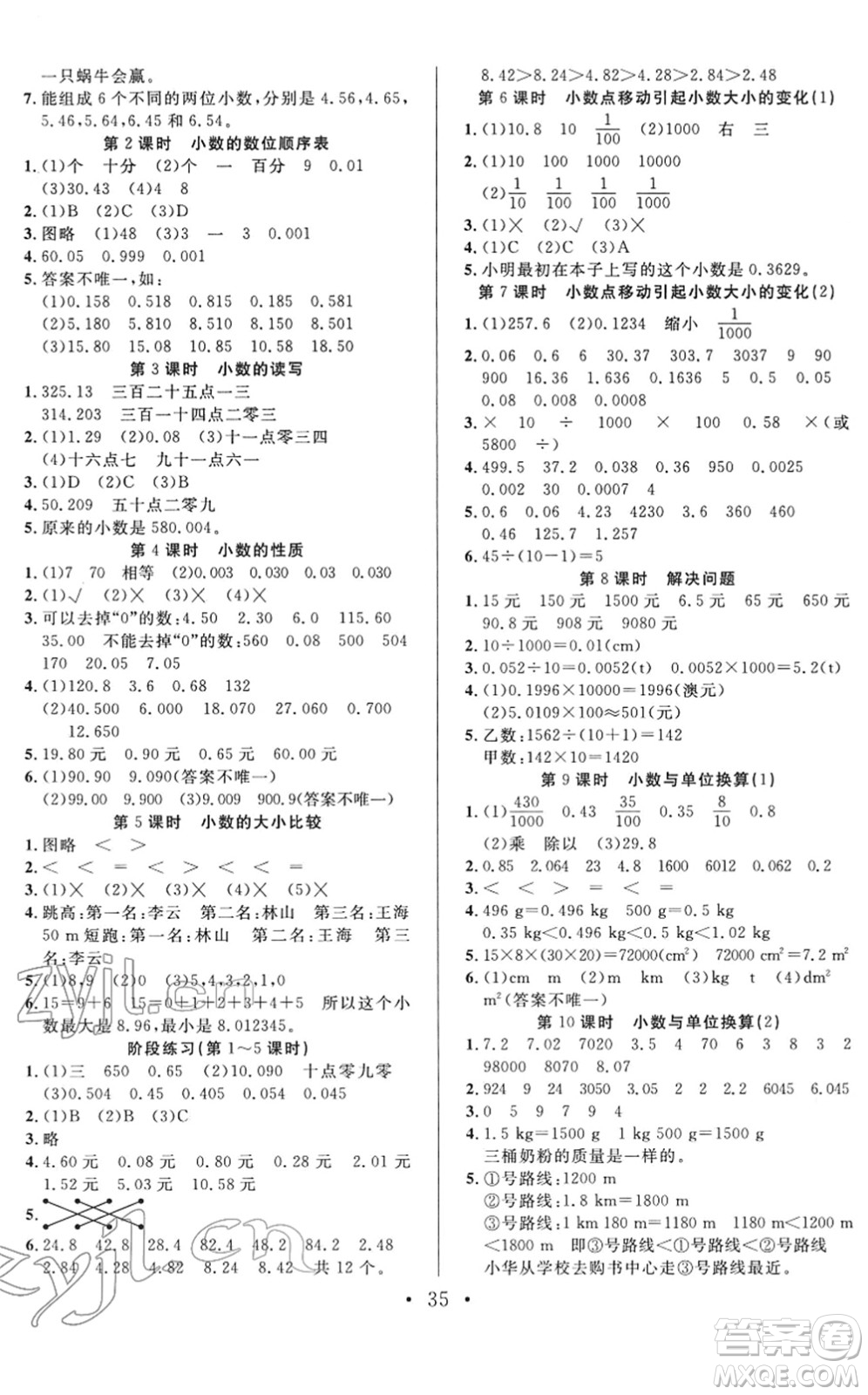 合肥工業(yè)大學出版社2022全頻道課時作業(yè)四年級數(shù)學下冊RJ人教版答案