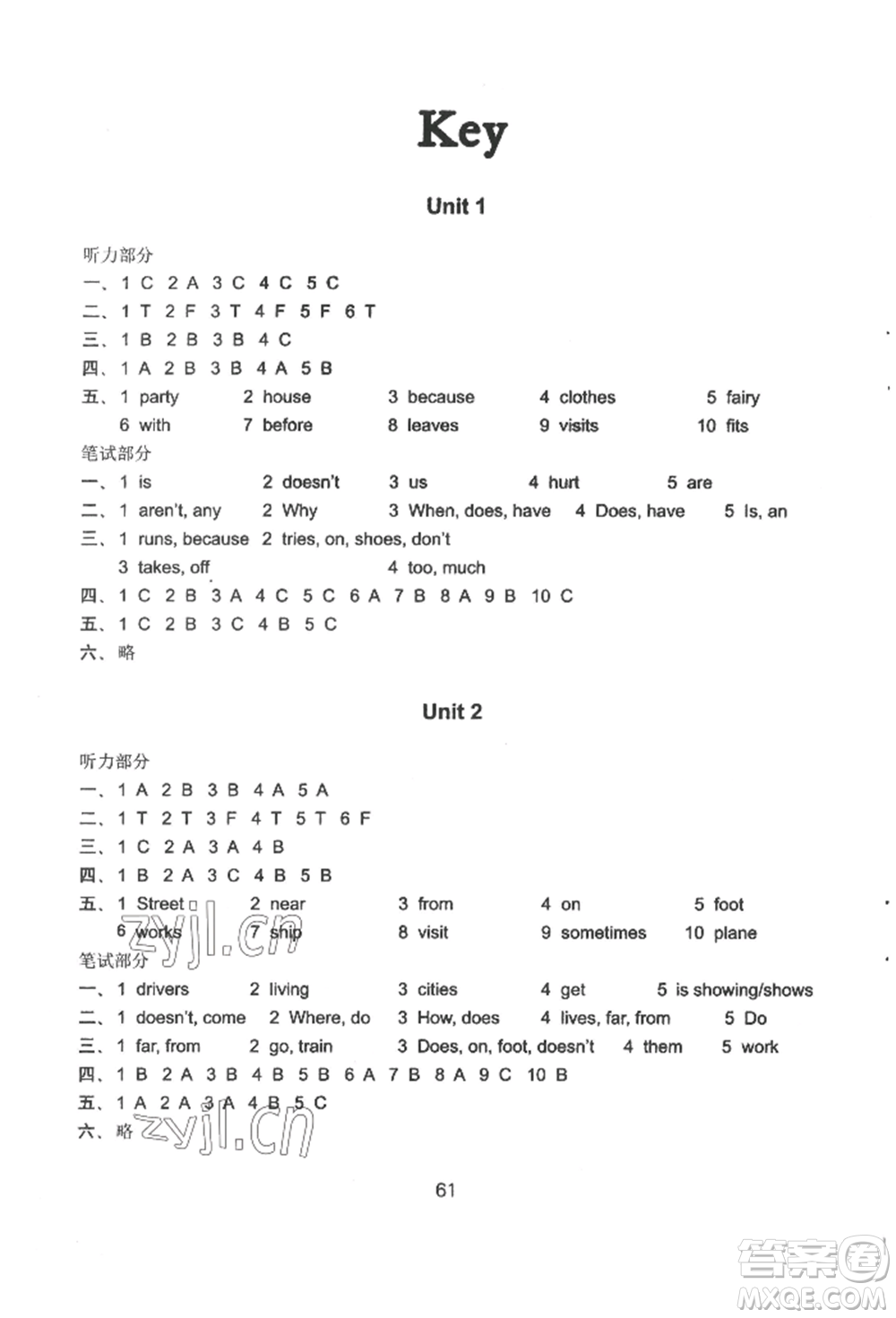 譯林出版社2022課課練小學(xué)英語活頁卷六年級(jí)下冊(cè)通用版參考答案