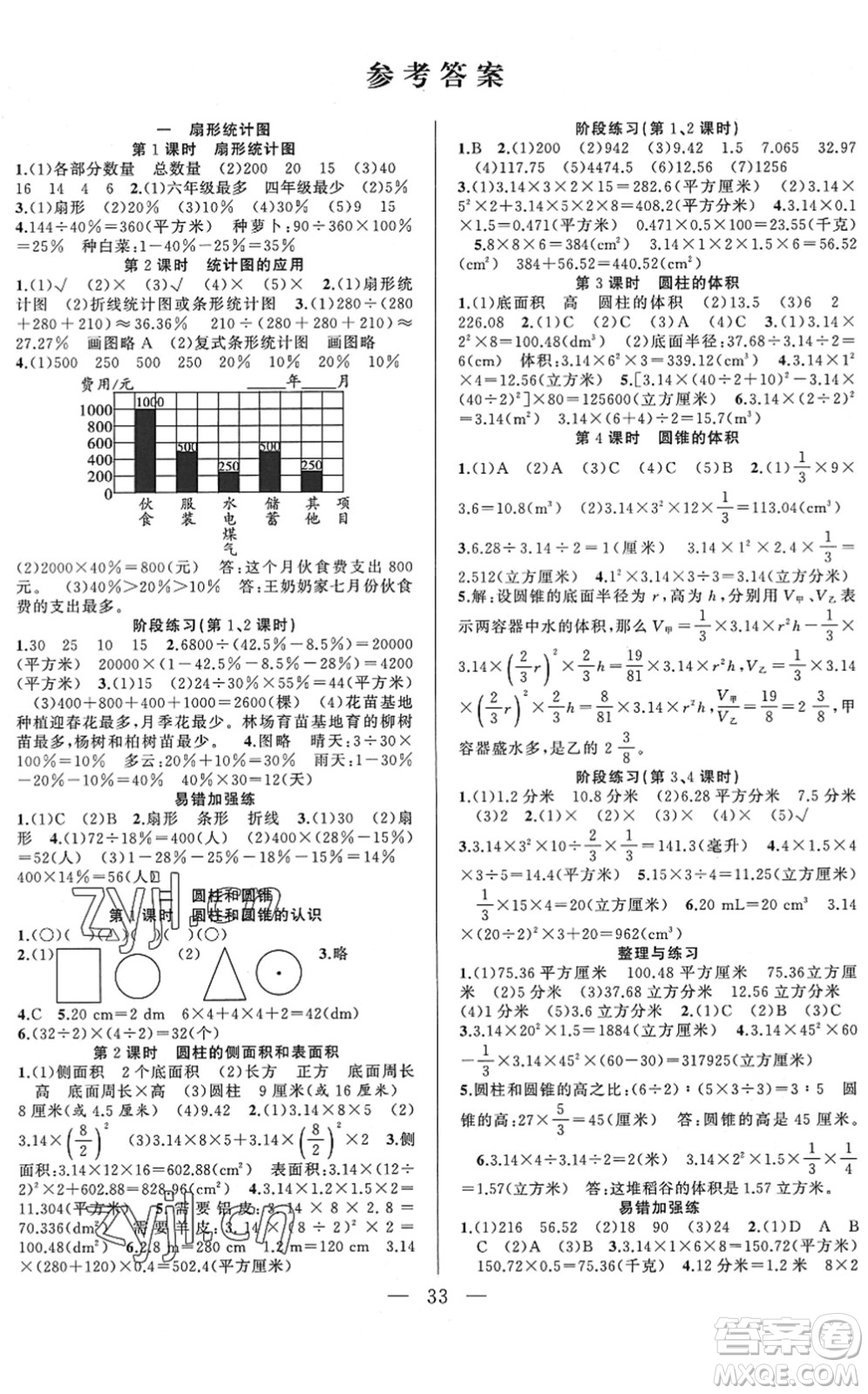 合肥工業(yè)大學出版社2022全頻道課時作業(yè)六年級數(shù)學下冊SJ蘇教版答案