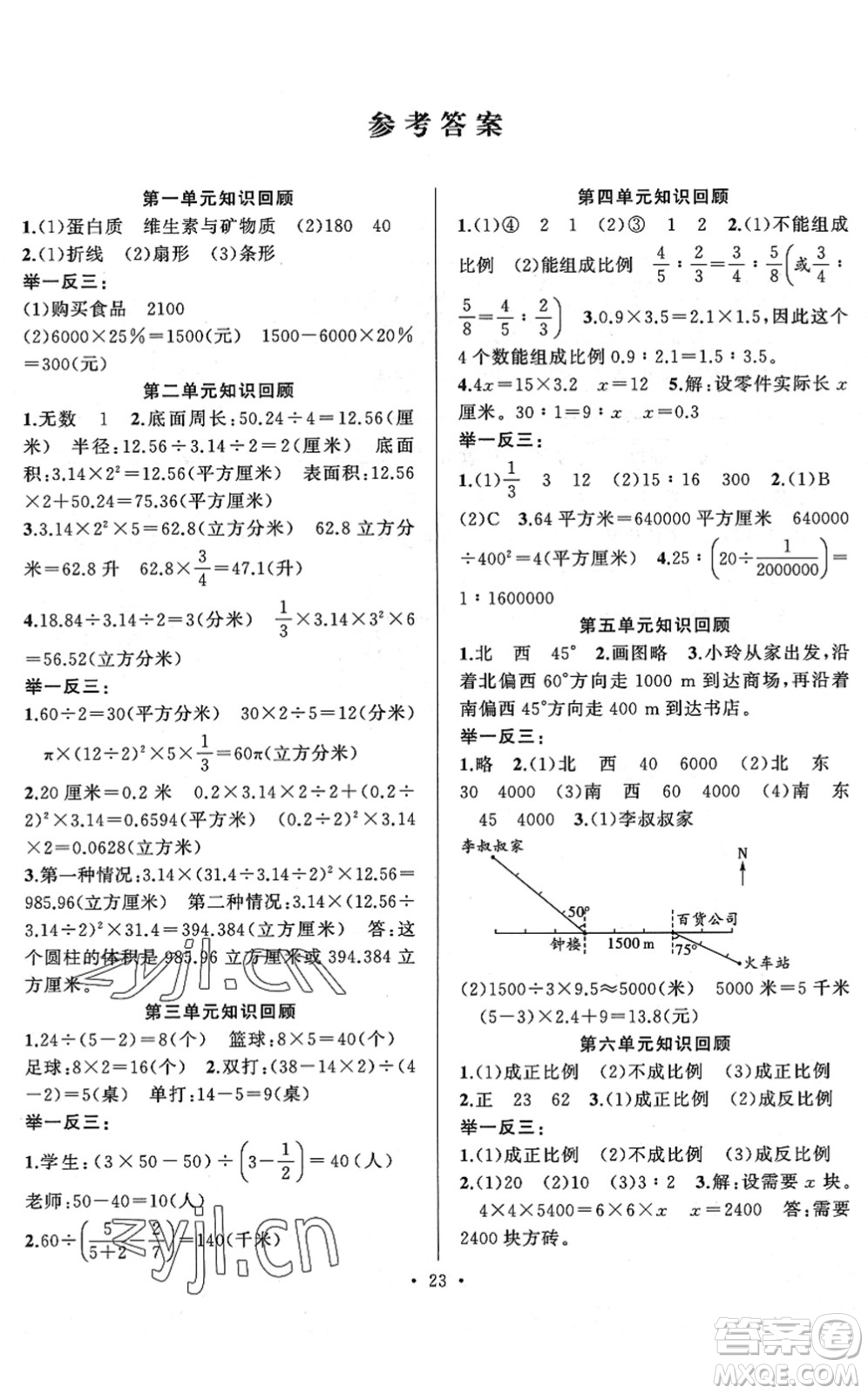 合肥工業(yè)大學出版社2022全頻道課時作業(yè)六年級數(shù)學下冊SJ蘇教版答案