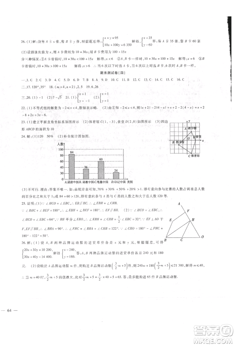 新疆文化出版社2022華夏一卷通七年級(jí)下冊(cè)數(shù)學(xué)人教版參考答案