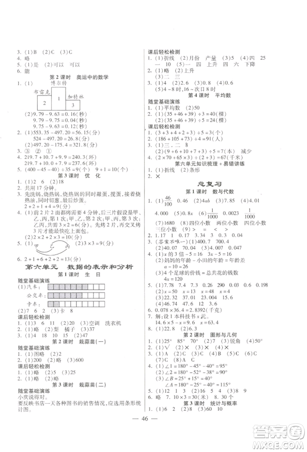 陽光出版社2022激活思維智能訓(xùn)練四年級下冊數(shù)學(xué)北師大版參考答案